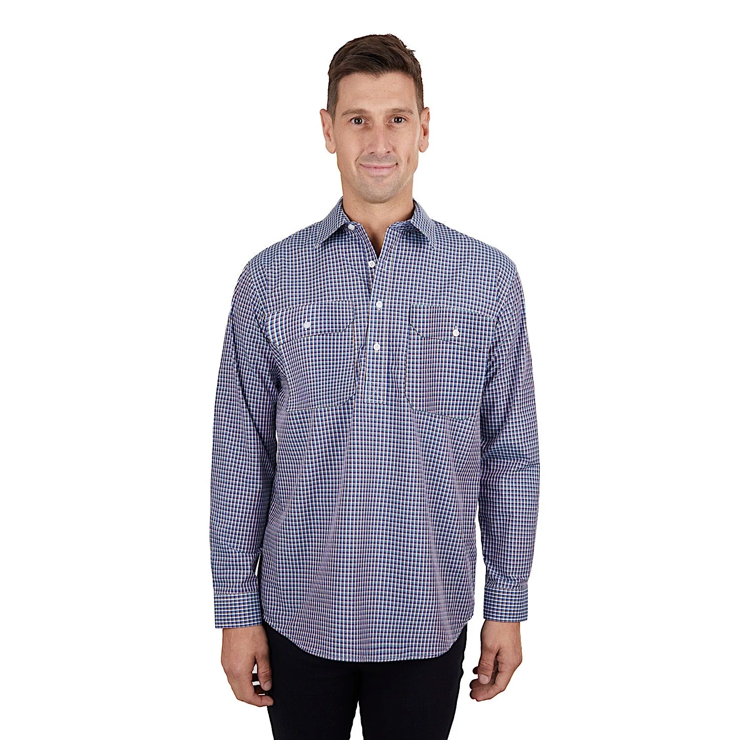 Hard Slog Men's Bobbie Half Placket Shirt - Navy/Tan