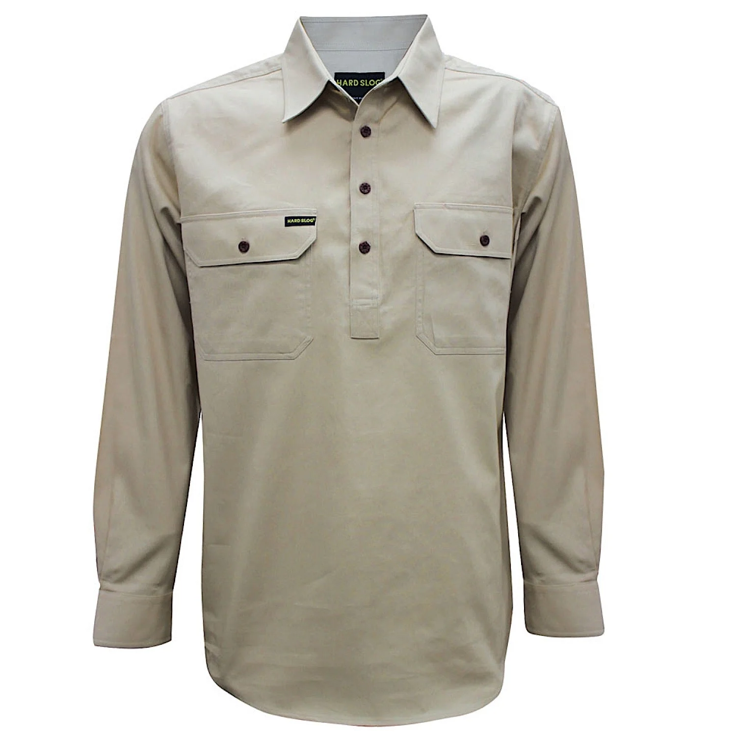 Hard Slog Men's Half Placket Light Cotton Long Sleeve Shirt - Stone