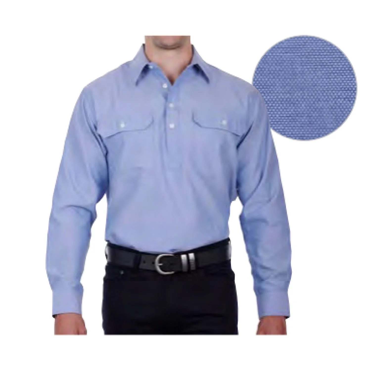 Hard Slog Mens Jackson Half Placket Shirt Blue - Image 2
