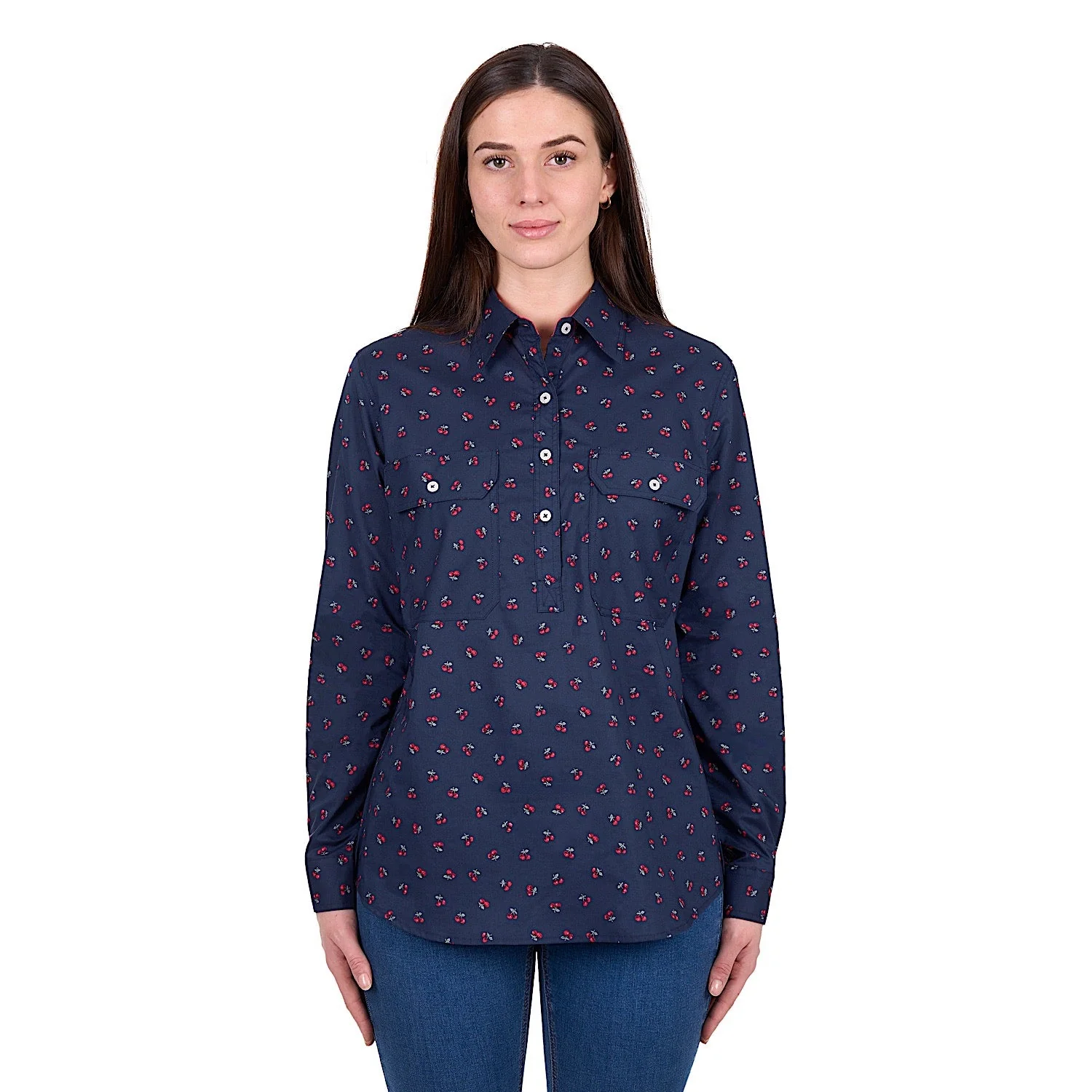 Hard Slog Women's Cherry 1/2 Placket Shirt - Dark Navy - Image 2