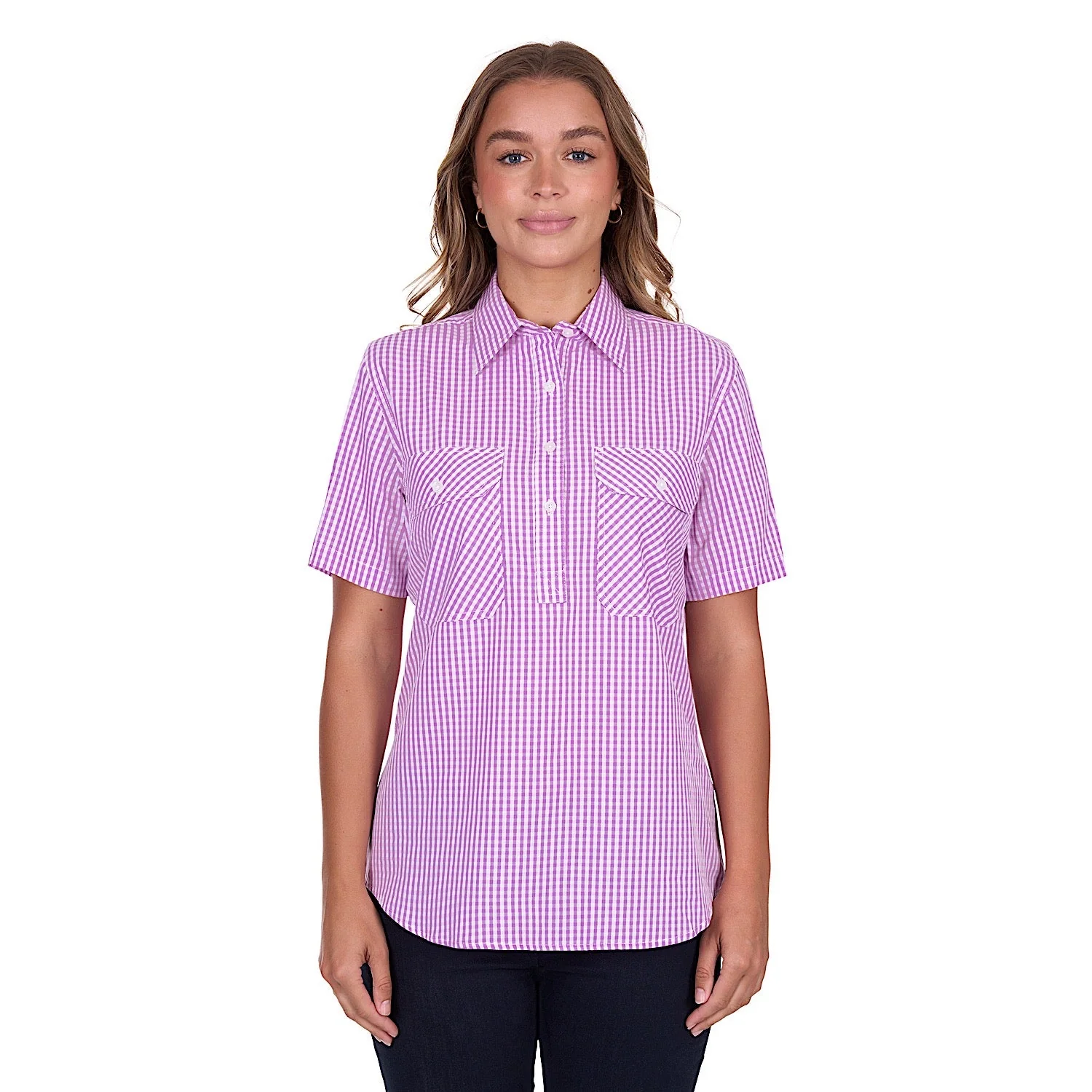 Hard Slog Women's Grace Half Placket Short Sleeve Shirt - Lavender - Image 2