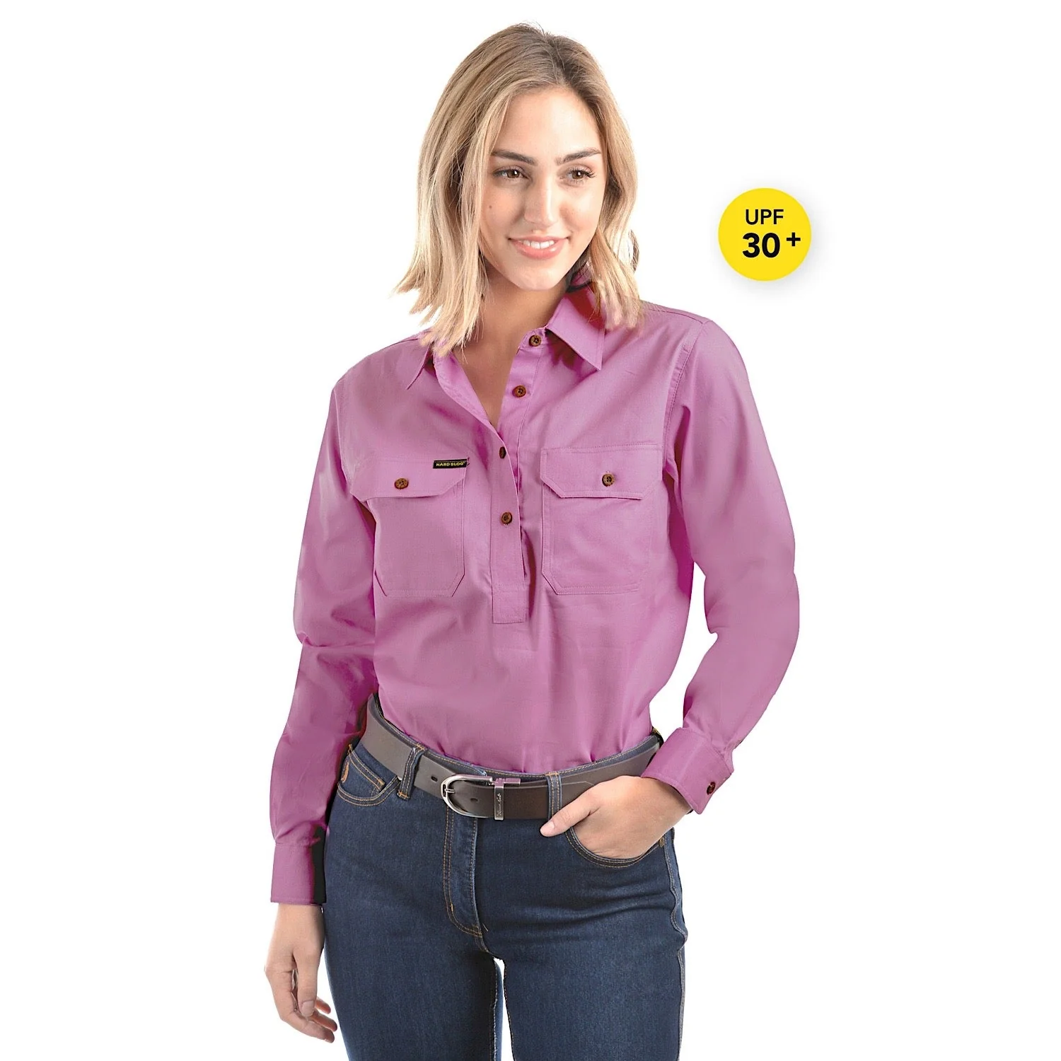 Hard Slog Womens Half Placket Light Cotton Shirt Violet - Image 2