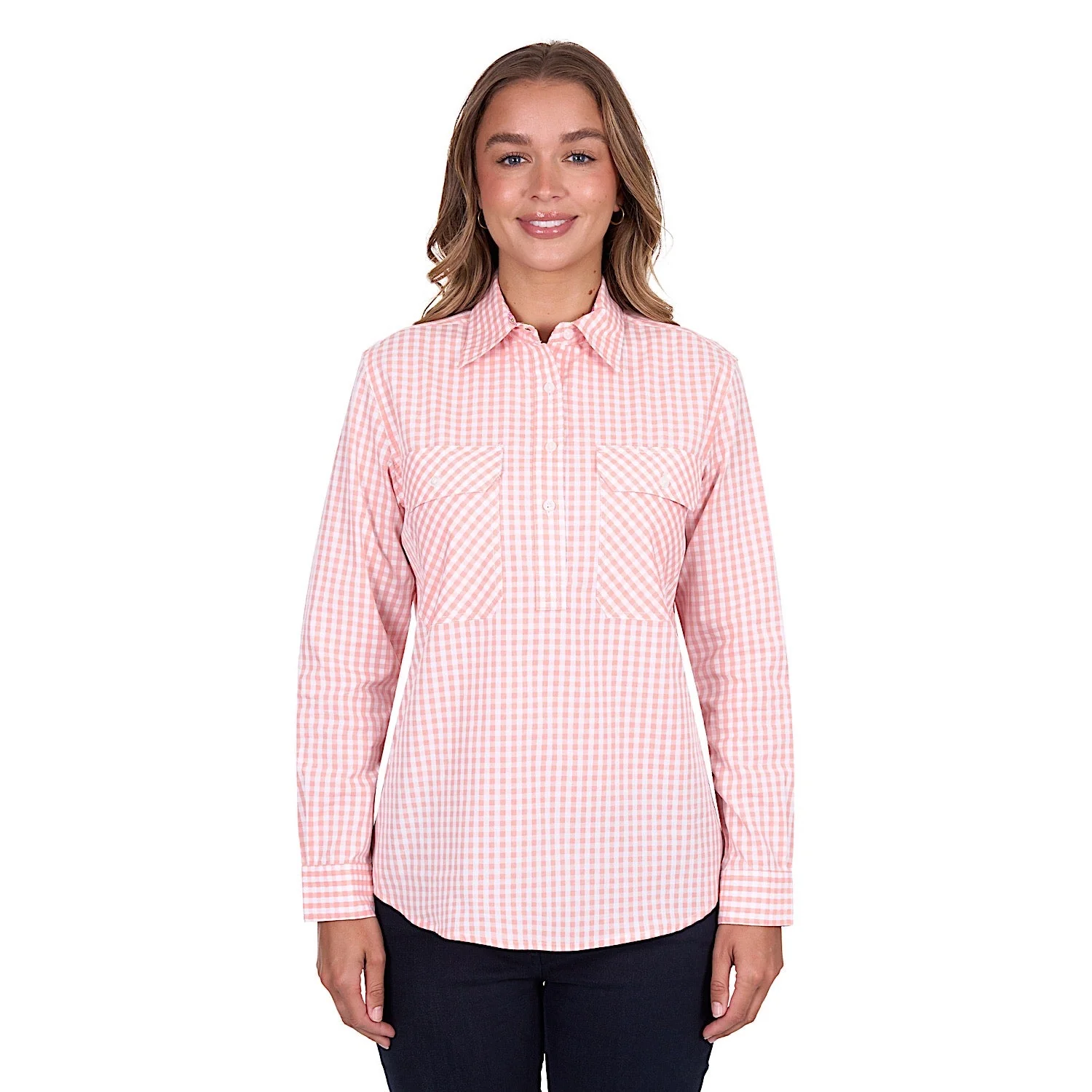 Hard Slog Women's Jen Half Placket Long Sleeve Shirt - Coral - Image 2