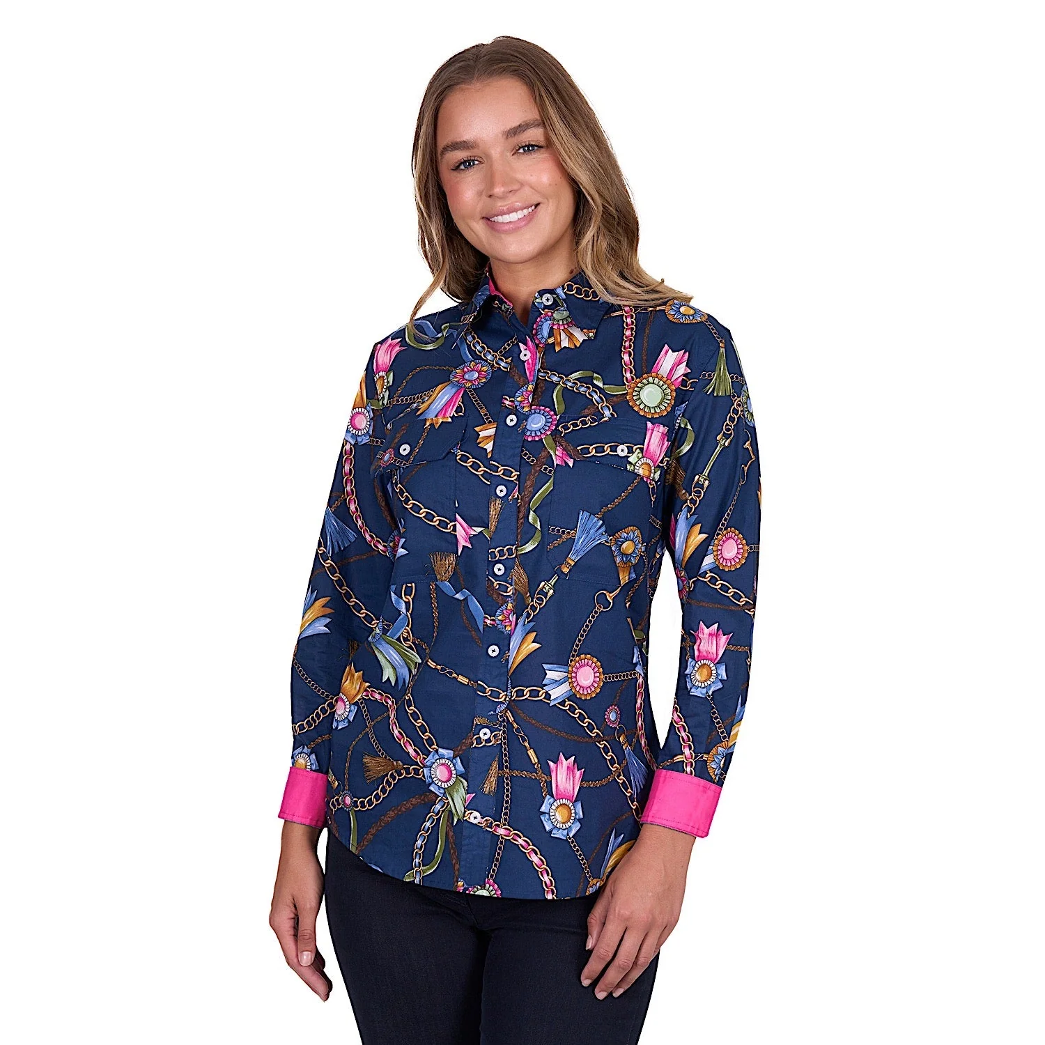 Hard Slog Women's Jolie Full Placket Long Sleeve Shirt - Navy