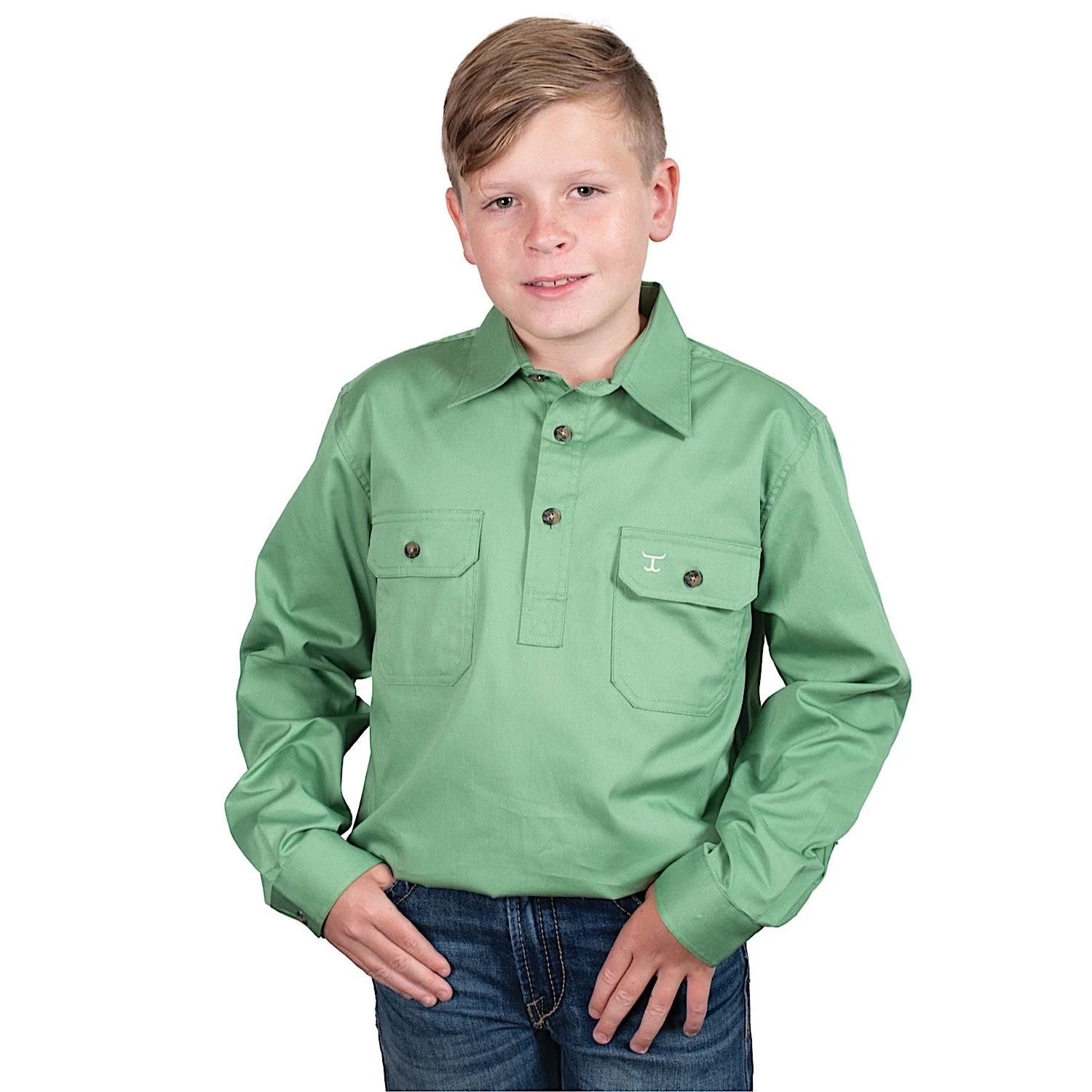Just Country Boy's Lachlan Half Button Workshirt - Jade