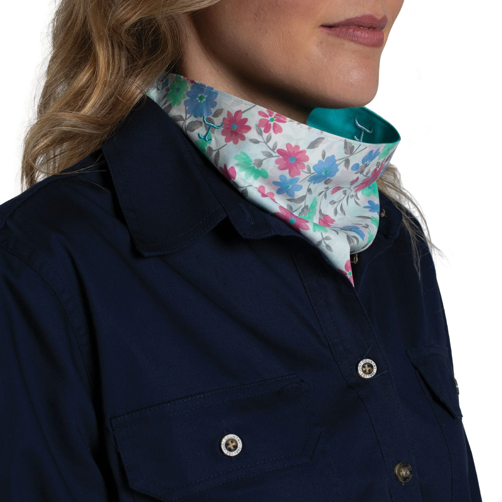 Just Country Carlee Double Sided Scarf - Turquoise / White Confetti Floral