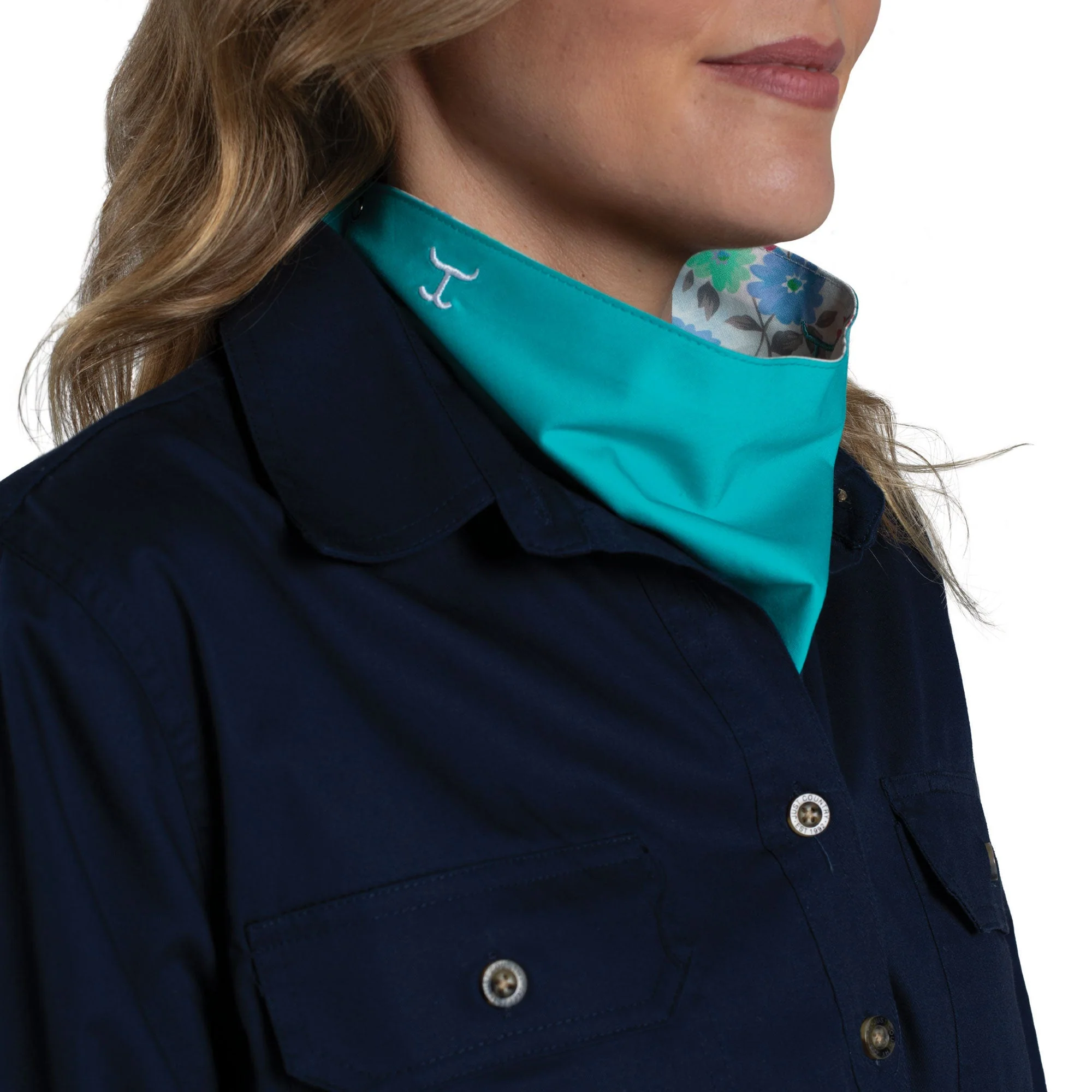 Just Country Carlee Double Sided Scarf - Turquoise / White Confetti Floral - Image 3