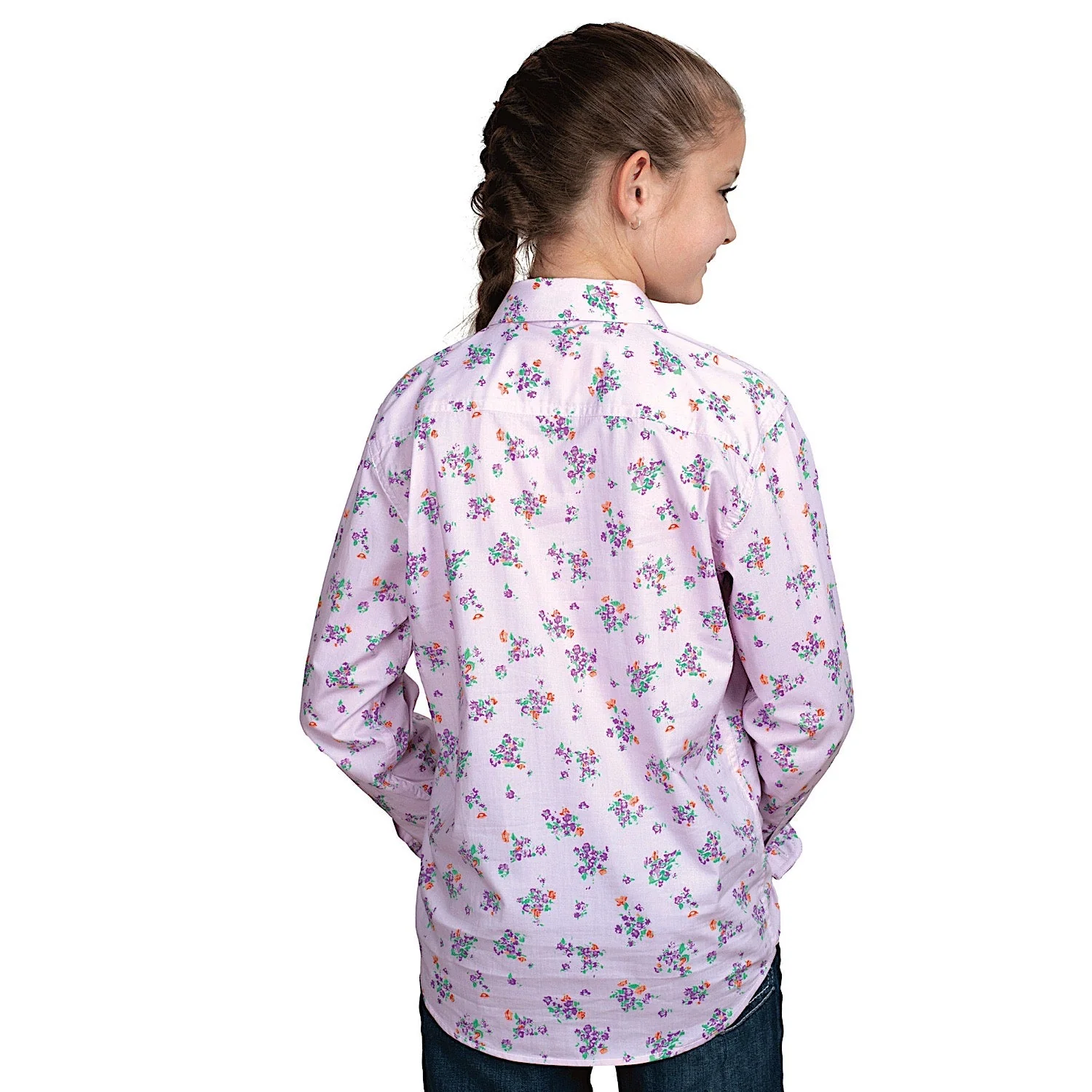 Just Country Girl's Harper Half Button Print Work Shirt - Lavender Posey/Purple - Image 2