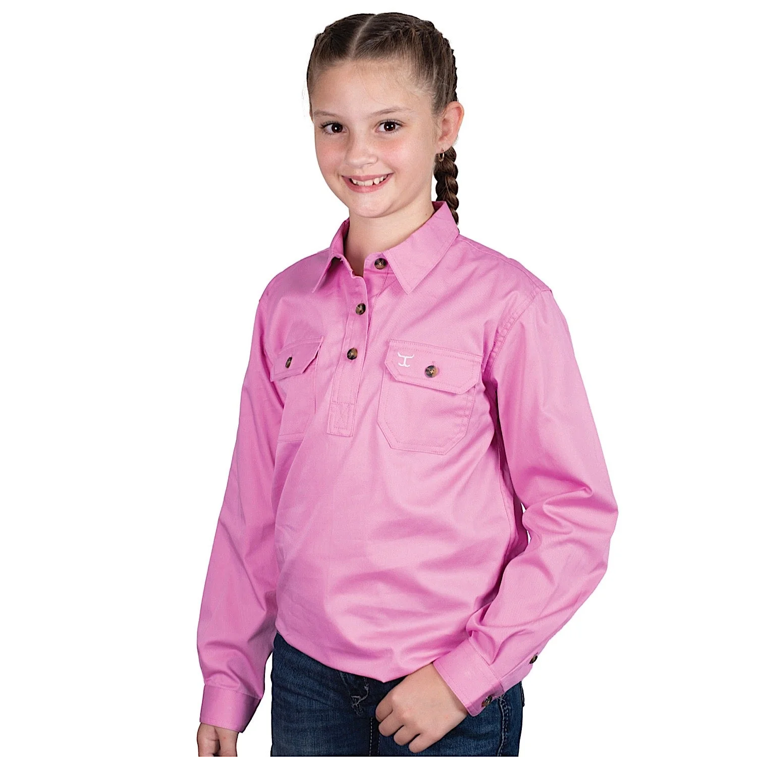 Just Country Girl's Kenzie Half Button Work Shirt - Musk