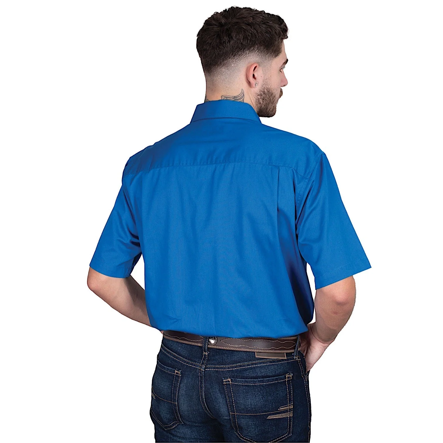 Just Country Men's Adam 1/2 Button Short Sleeve Work Shirt - Nautical Blue - Image 2