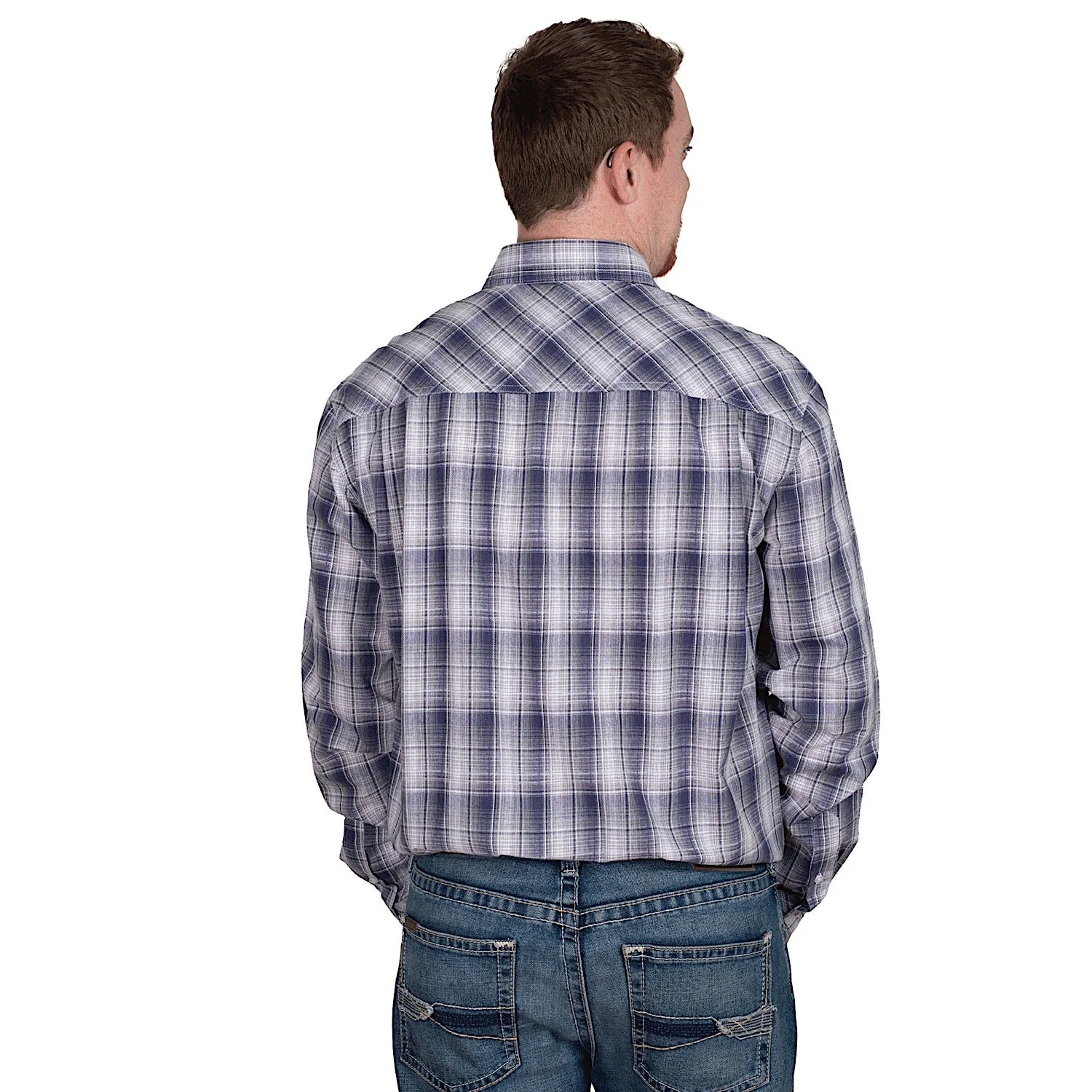 Just Country Men's Austin Full Button Print Workshirt - Admiral Blue/Slate Check - Image 2