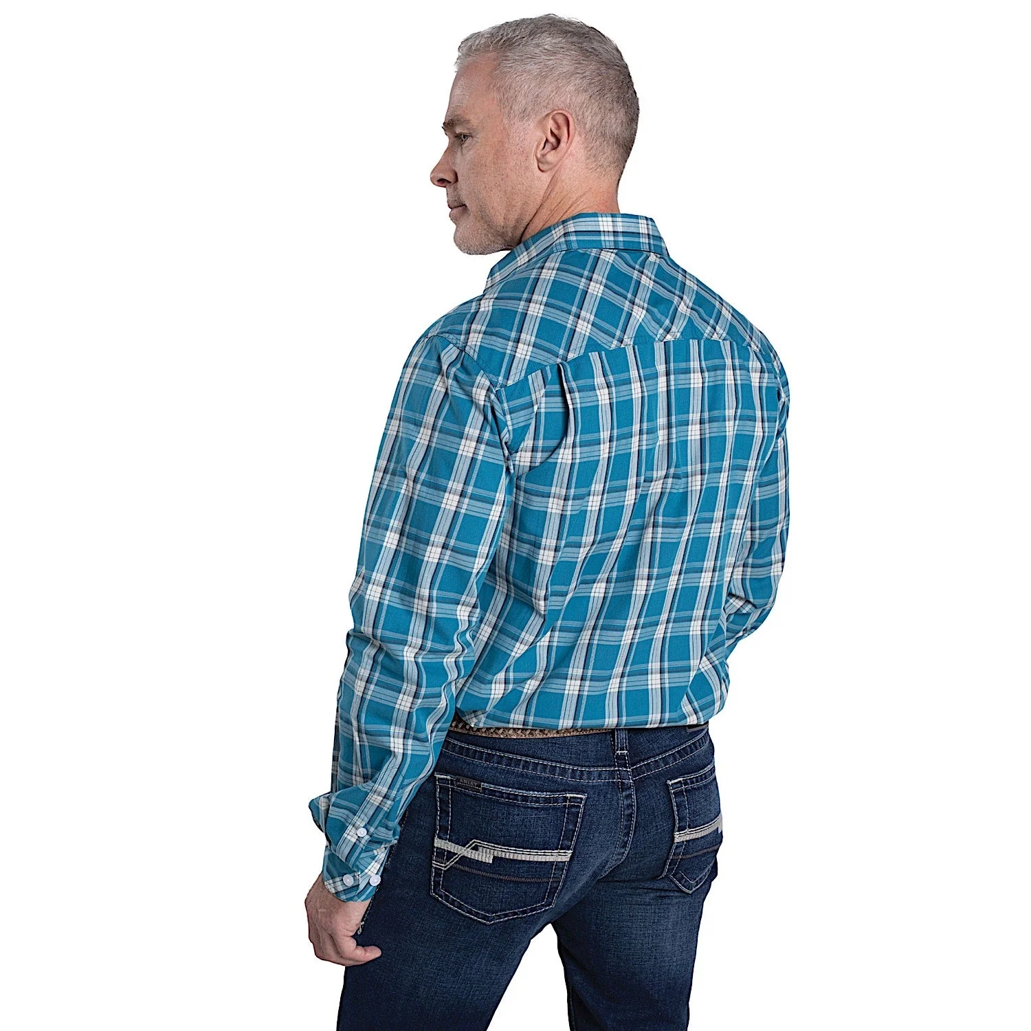 Just Country Men's Austin Full Button Workshirt - Plaid Petrol - Image 2