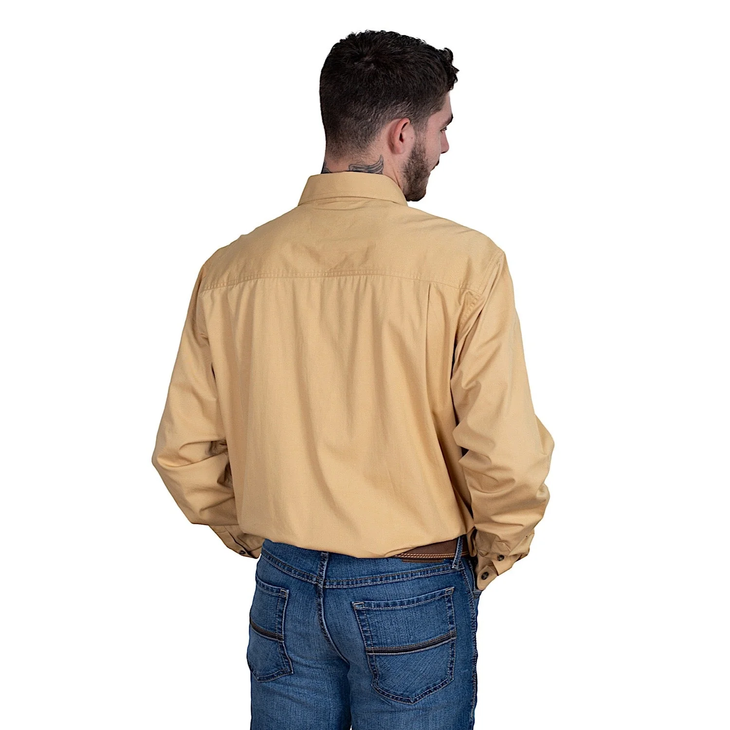 Just Country Mens Cameron 1/2 Button Work Shirt - Sand - Image 2