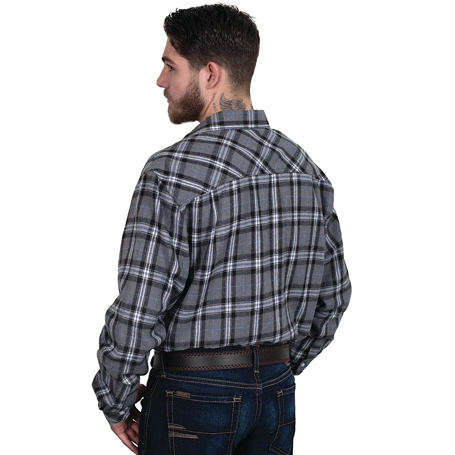 Just Country Men's Evan Work Shirt Flannel - Plaid Grey - Image 2