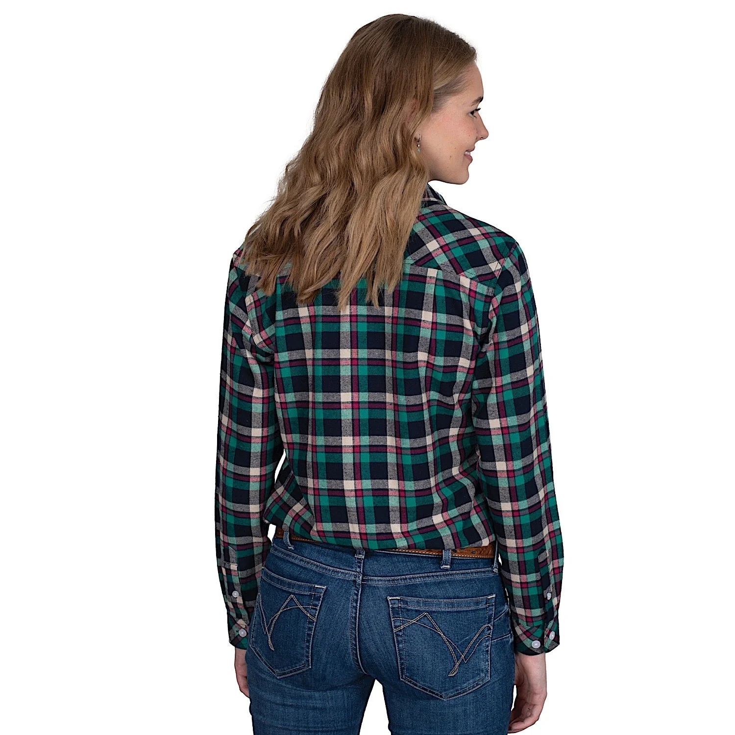 Just Country Women's Brooke Flannel Shirt  - Plaid Navy / Green / Tan - Image 2