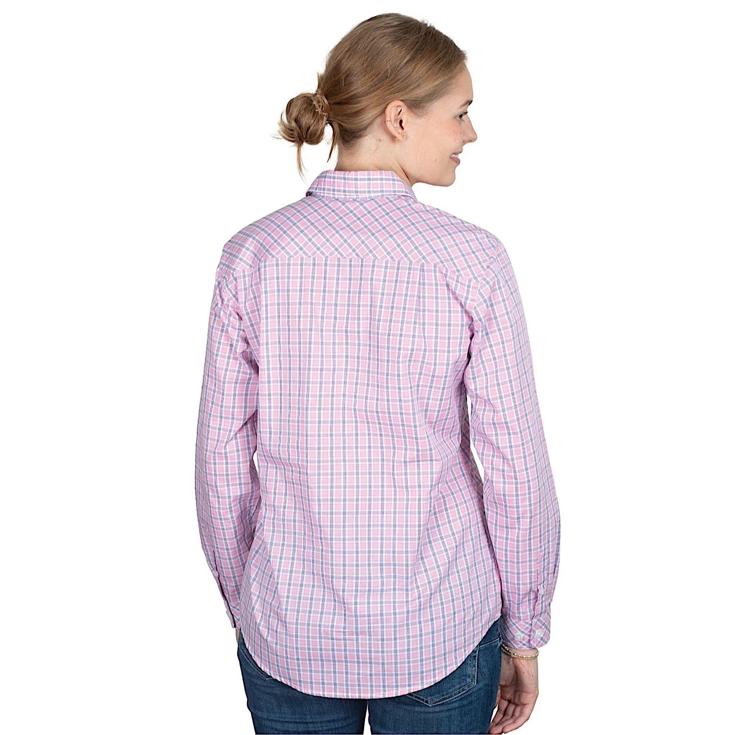 Just Country Women's Georgie Half Button Print Work Shirt - Light Pink/Navy Plaid - Image 2