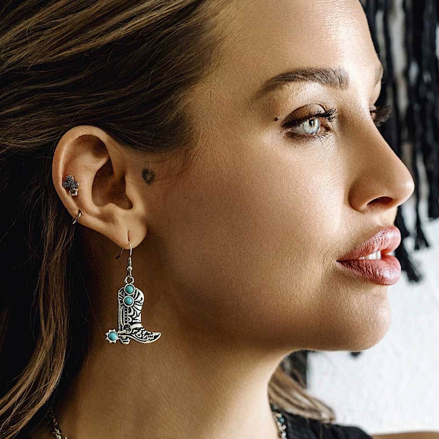 Montana Silversmiths Turquoise Cowboy Kicker Earrings - Image 3