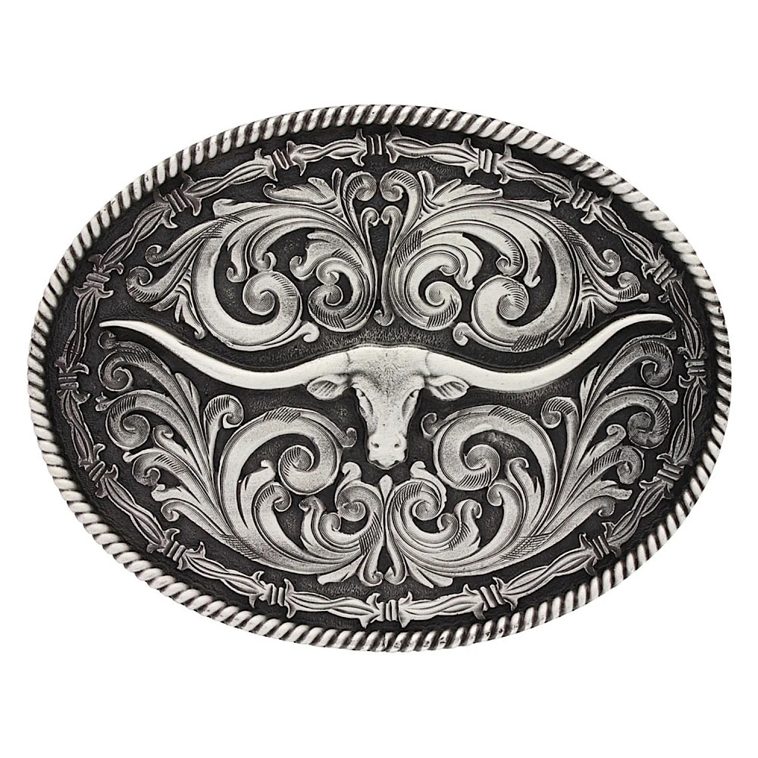 Montana Silversmiths Western Attitude Longhorn Buckle - Antique Silver