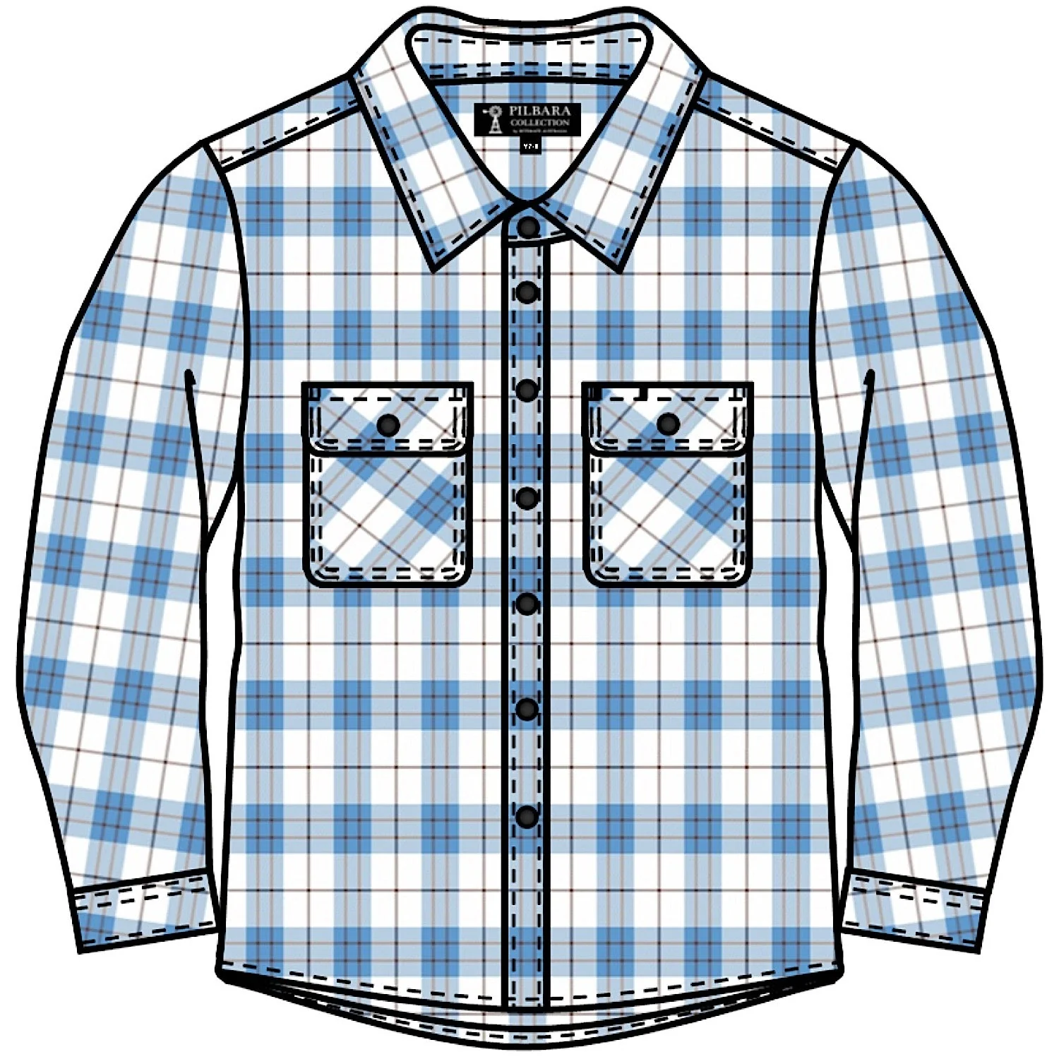 Pilbara Kid's Open Front Flannelette Shirt - Blue/Brown/White