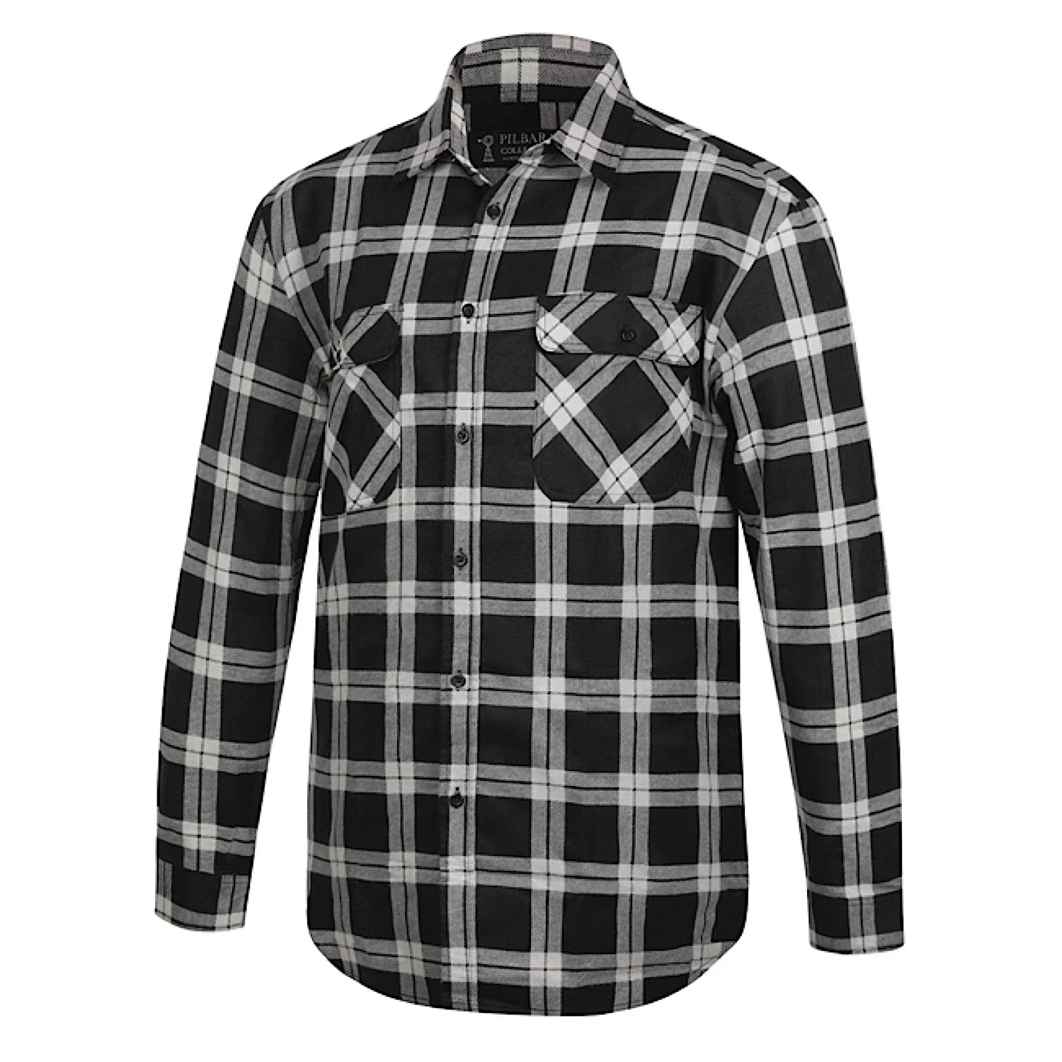 Pilbara Men's Full Button Front Flannelette Shirt - Grey / Black