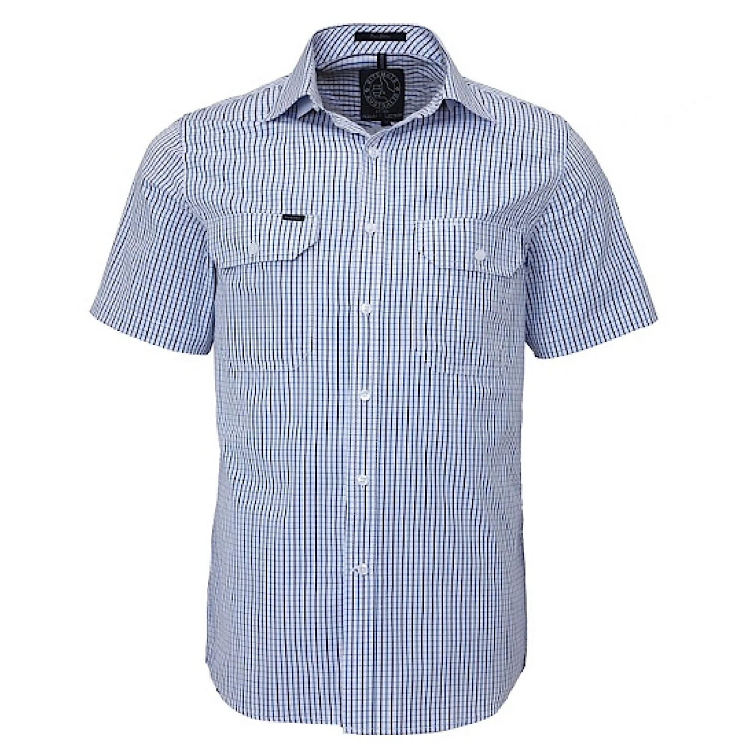 Pilbara Men's Short Sleeve Shirt - Blue / Navy / White
