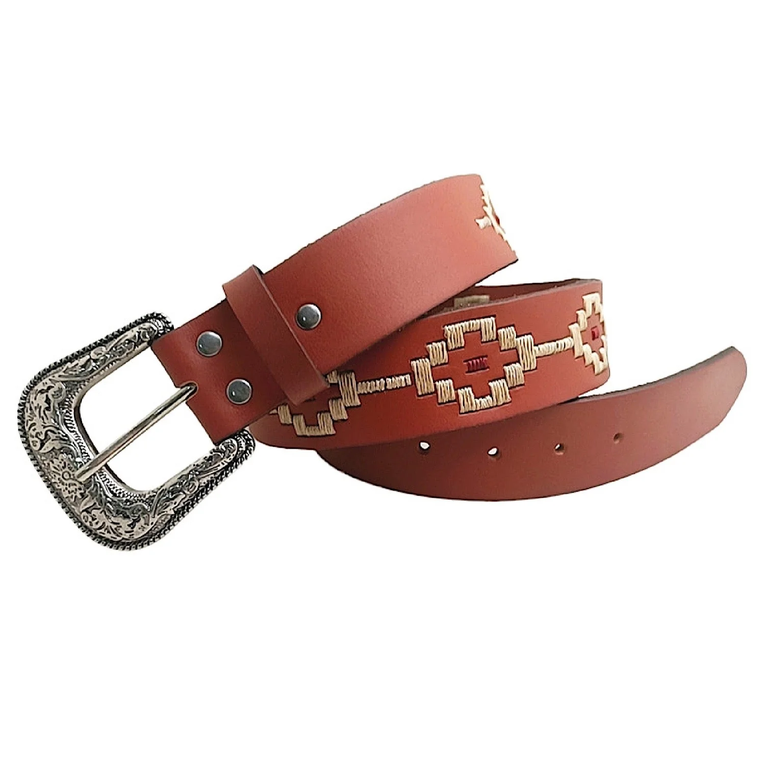 Pilbara Western Dress Buckle Navajo Leather Belt - Tan