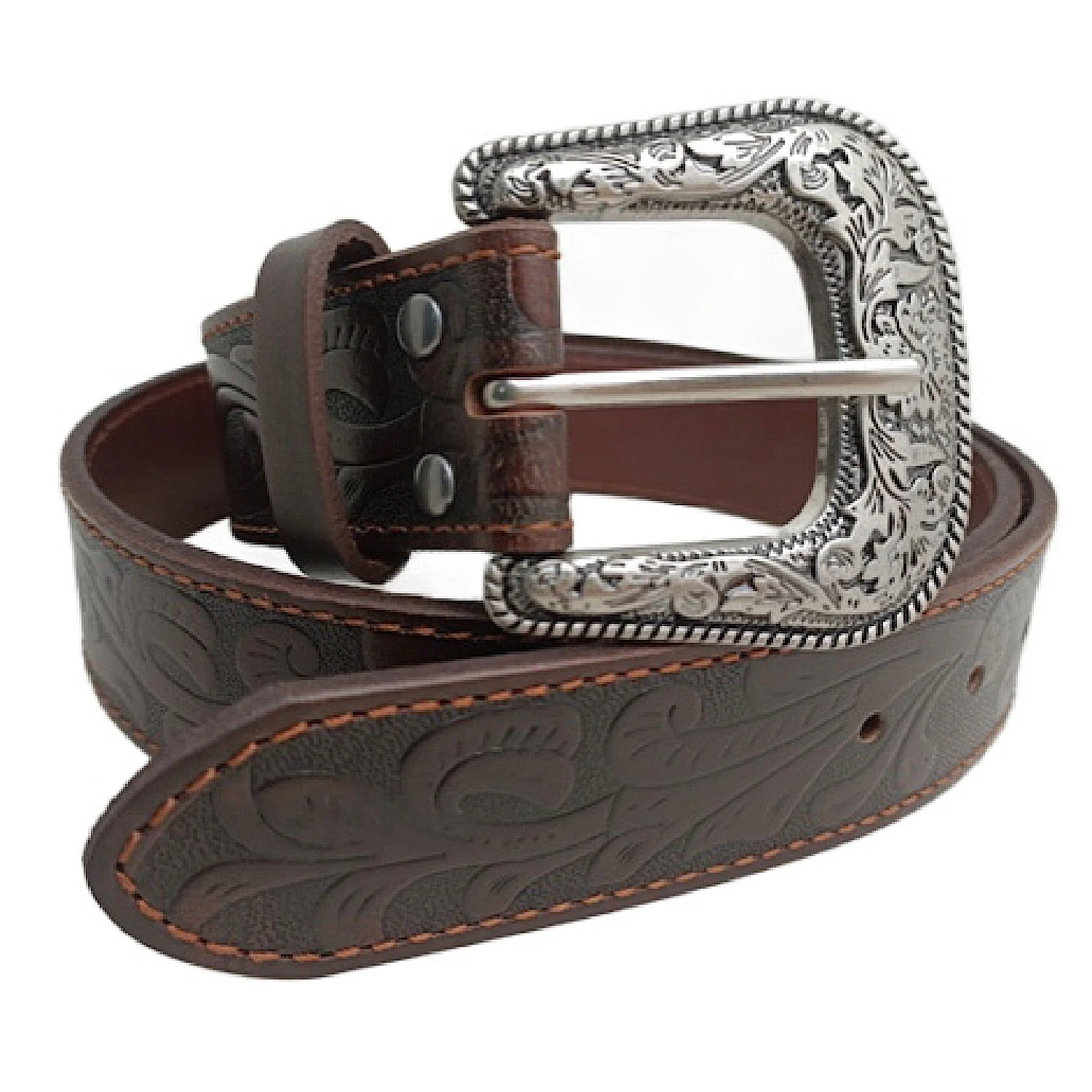 Pilbara Western Kid's Dress Buckle Tooled Belt - Dark Brown