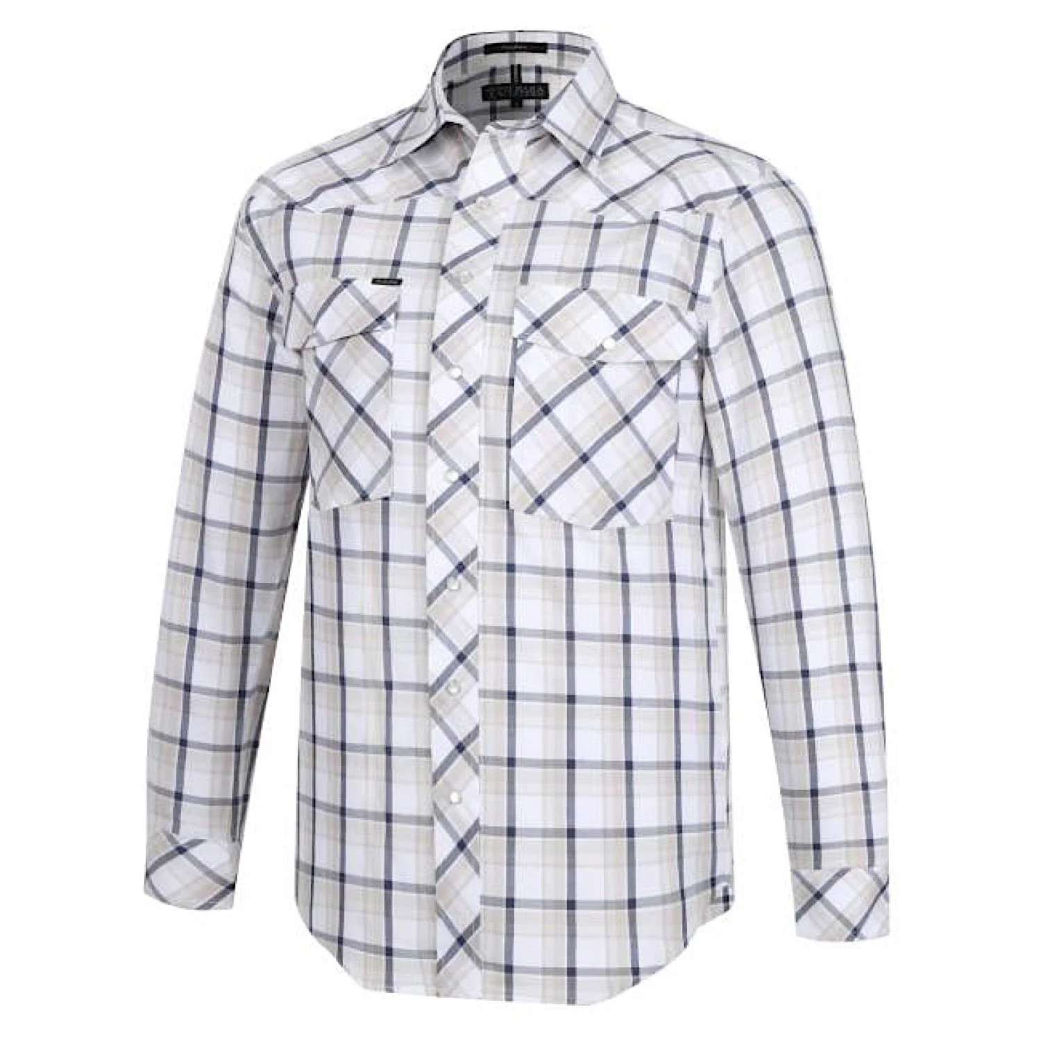Pilbara Men's Snap Button Western Shirt - Sand/Navy/White