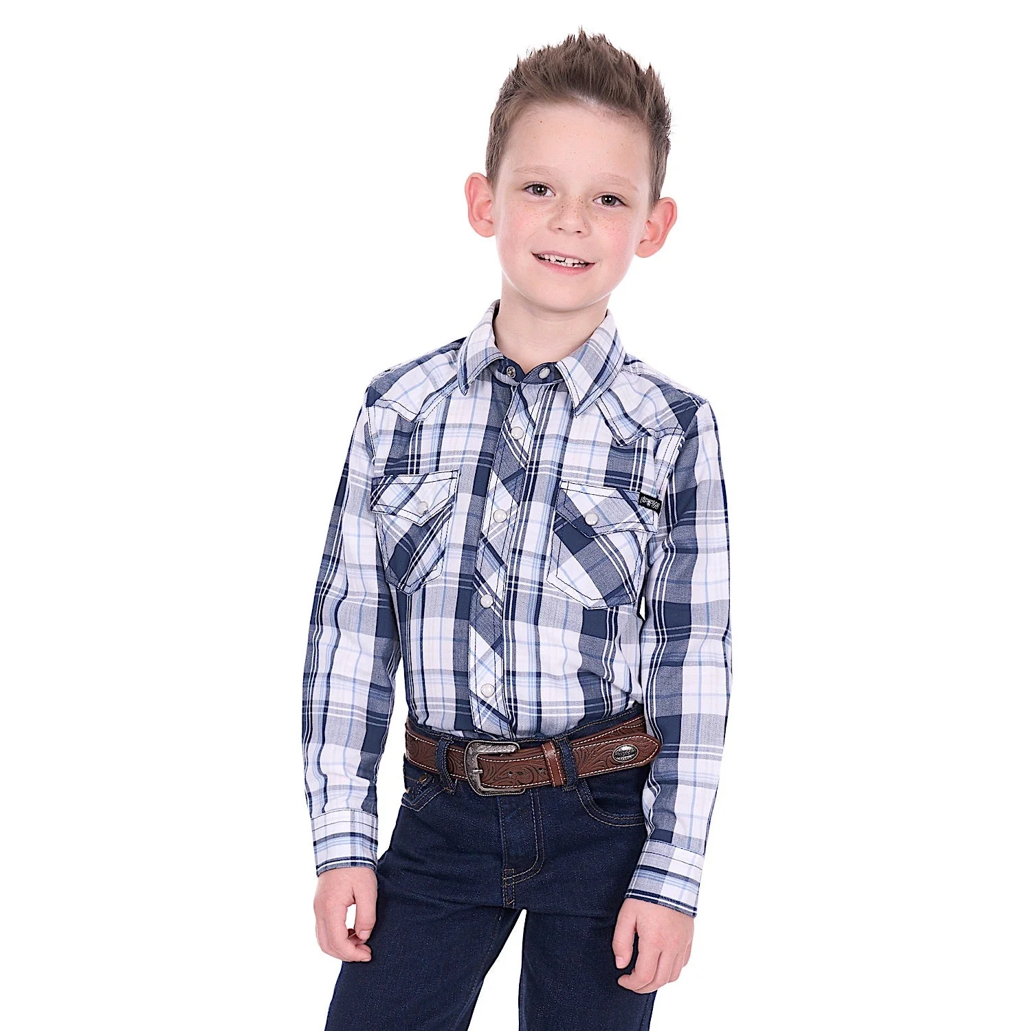 Pure Western Boy's Billy Shirt - Navy/White