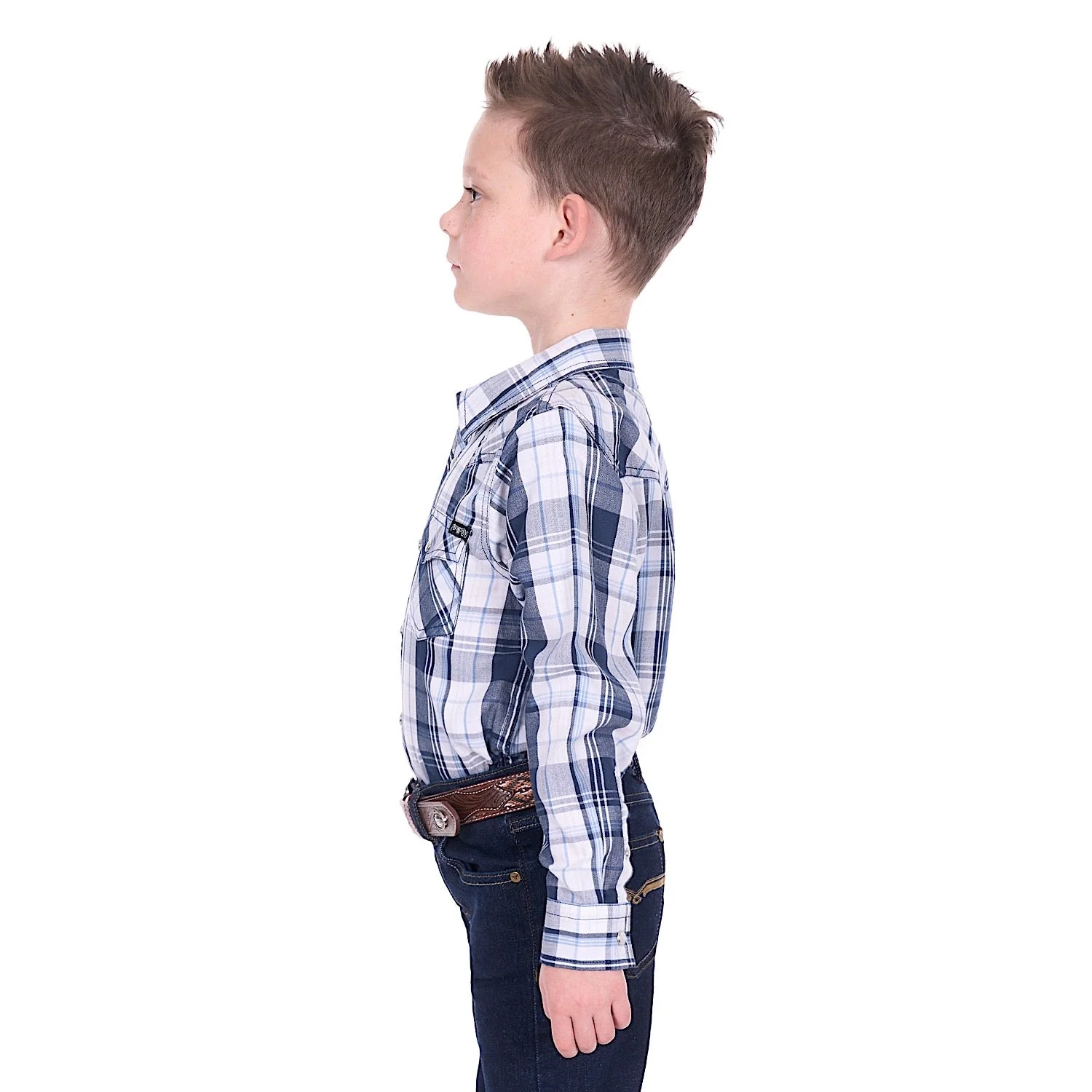 Pure Western Boy's Billy Shirt - Navy/White - Image 3