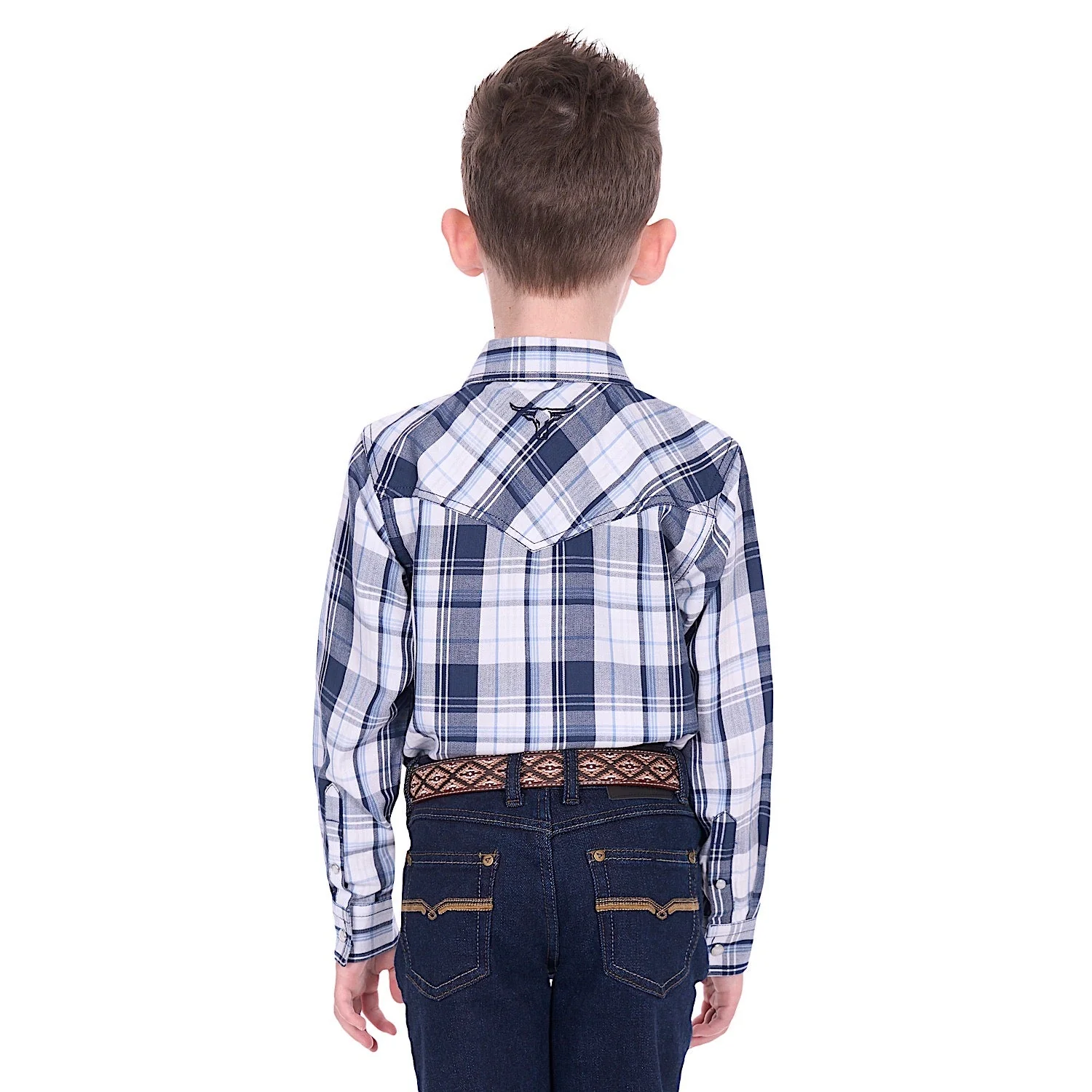 Pure Western Boy's Billy Shirt - Navy/White - Image 4
