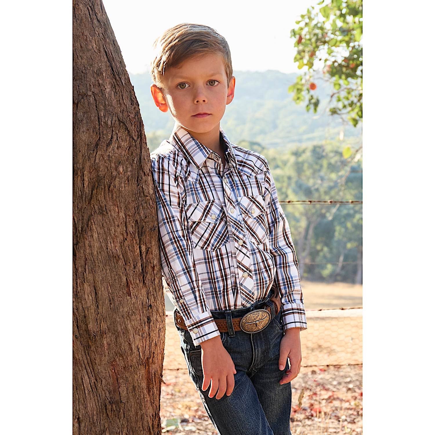 Pure Western Boy's Evan Shirt White/Tan - Image 2