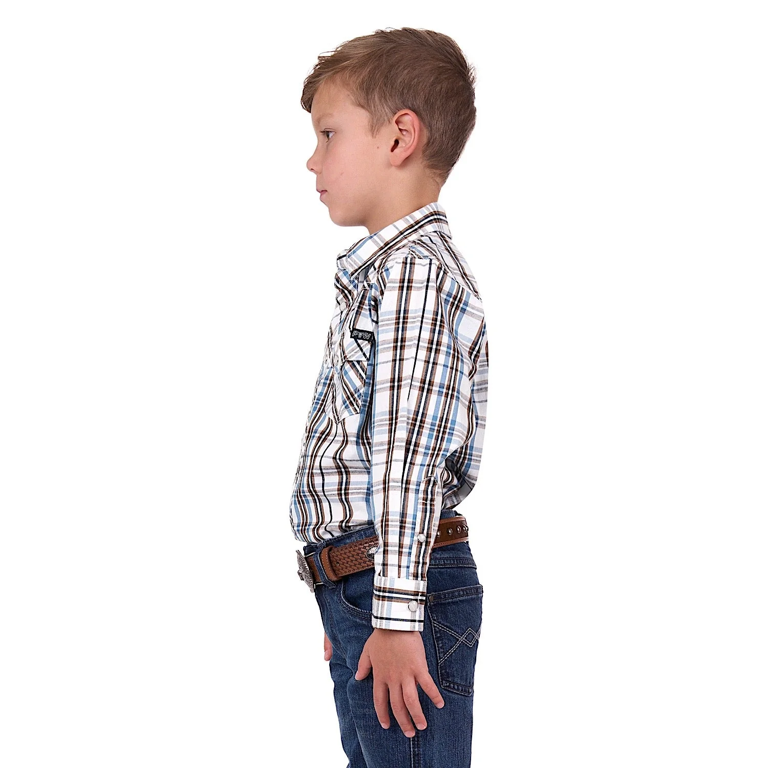 Pure Western Boy's Evan Shirt White/Tan - Image 4