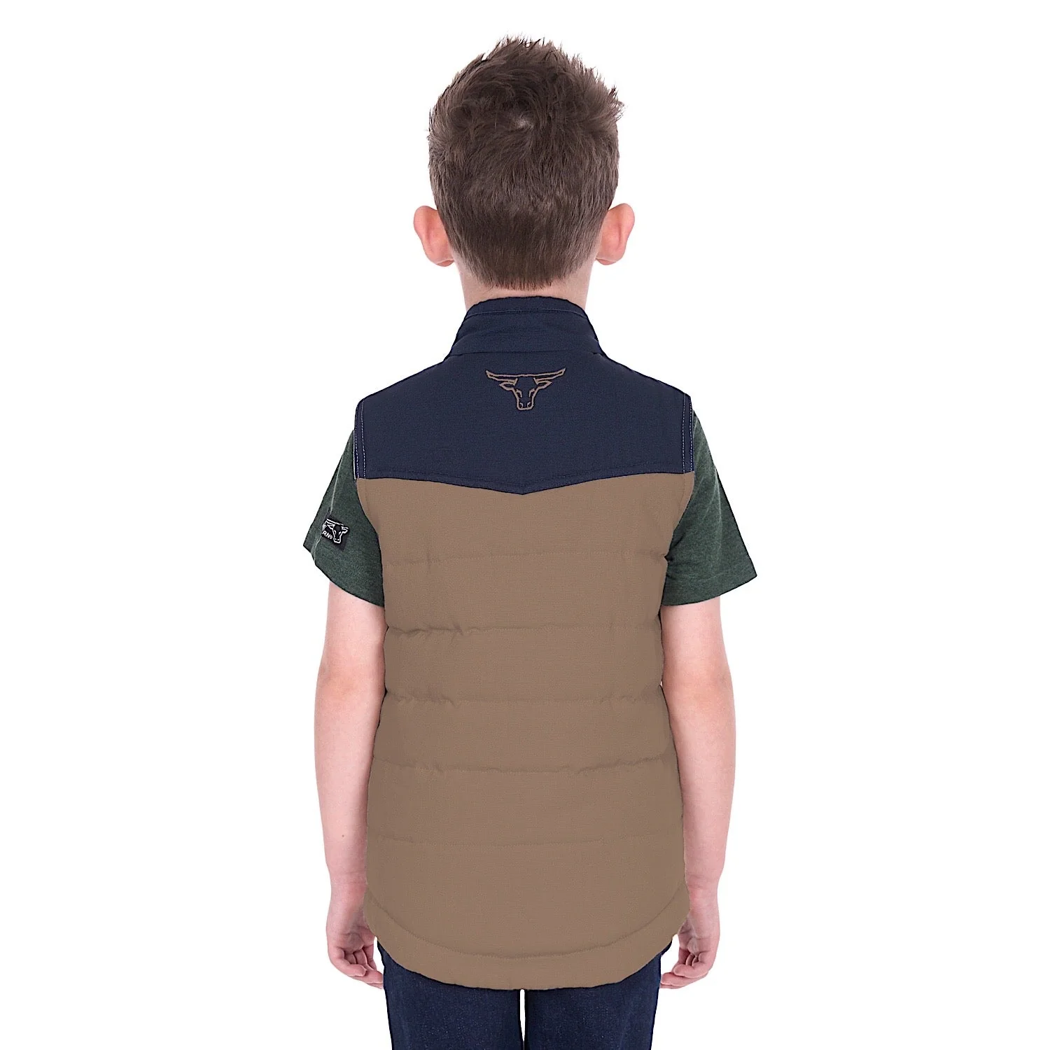 Pure Western Boy's Jamie Reversible Vest - Stone/Navy - Image 2