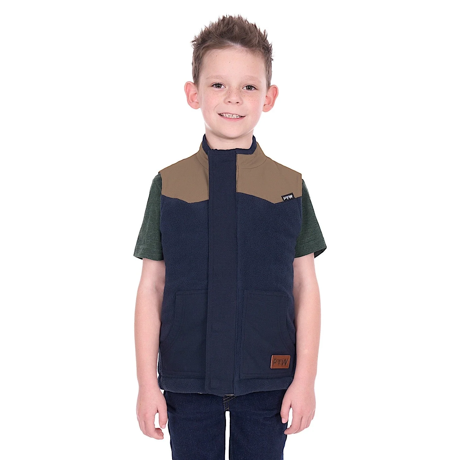 Pure Western Boy's Jamie Reversible Vest - Stone/Navy - Image 4