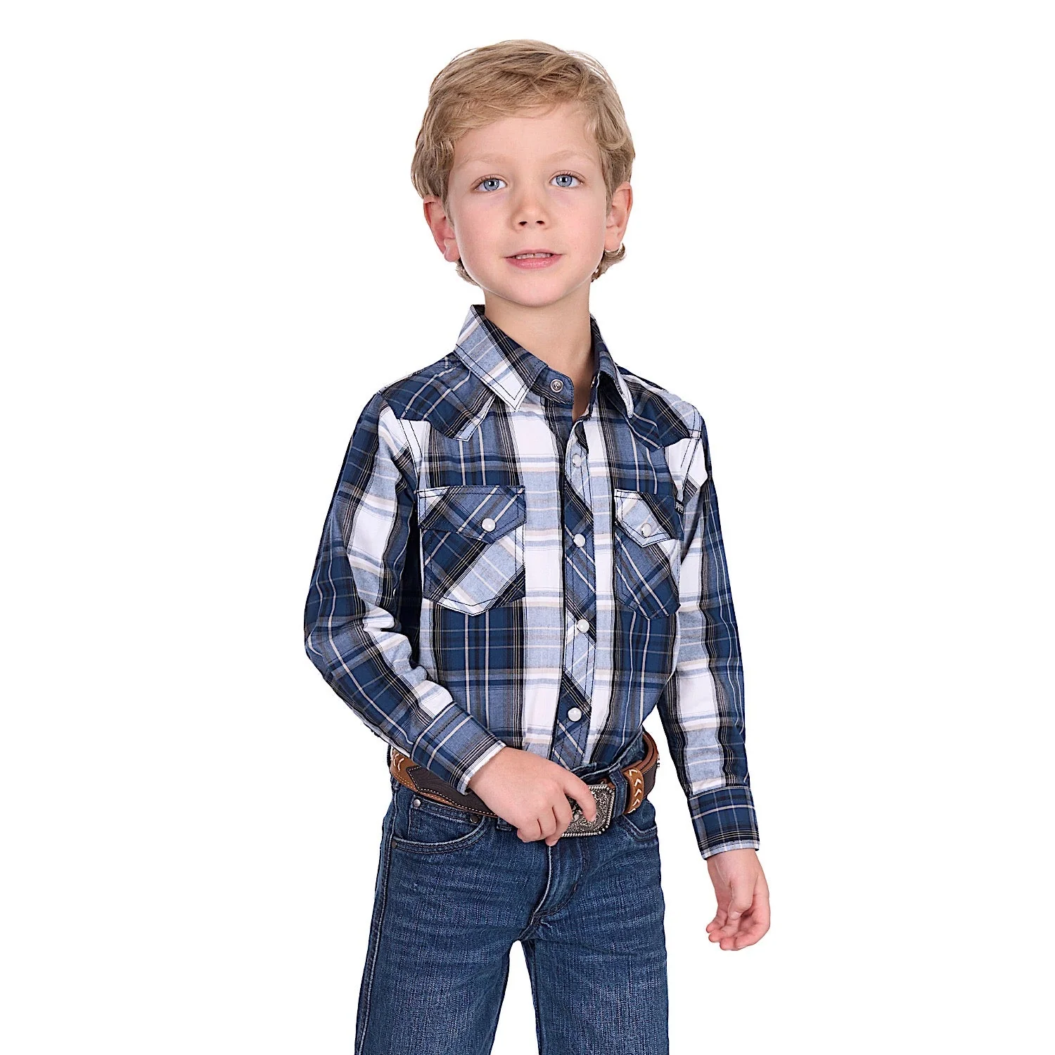 Pure Western Boy's Nicholas Shirt - Navy/Tan