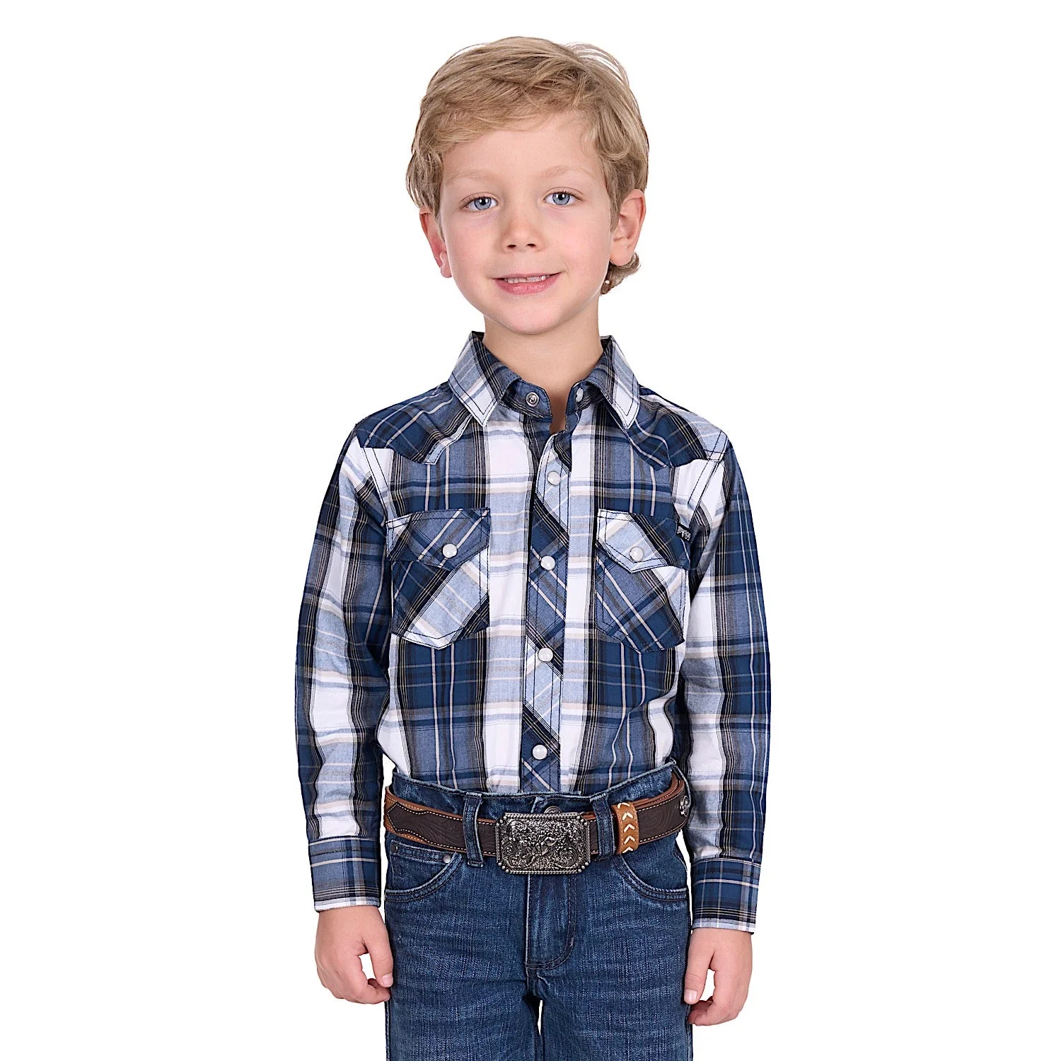 Pure Western Boy's Nicholas Shirt - Navy/Tan - Image 2