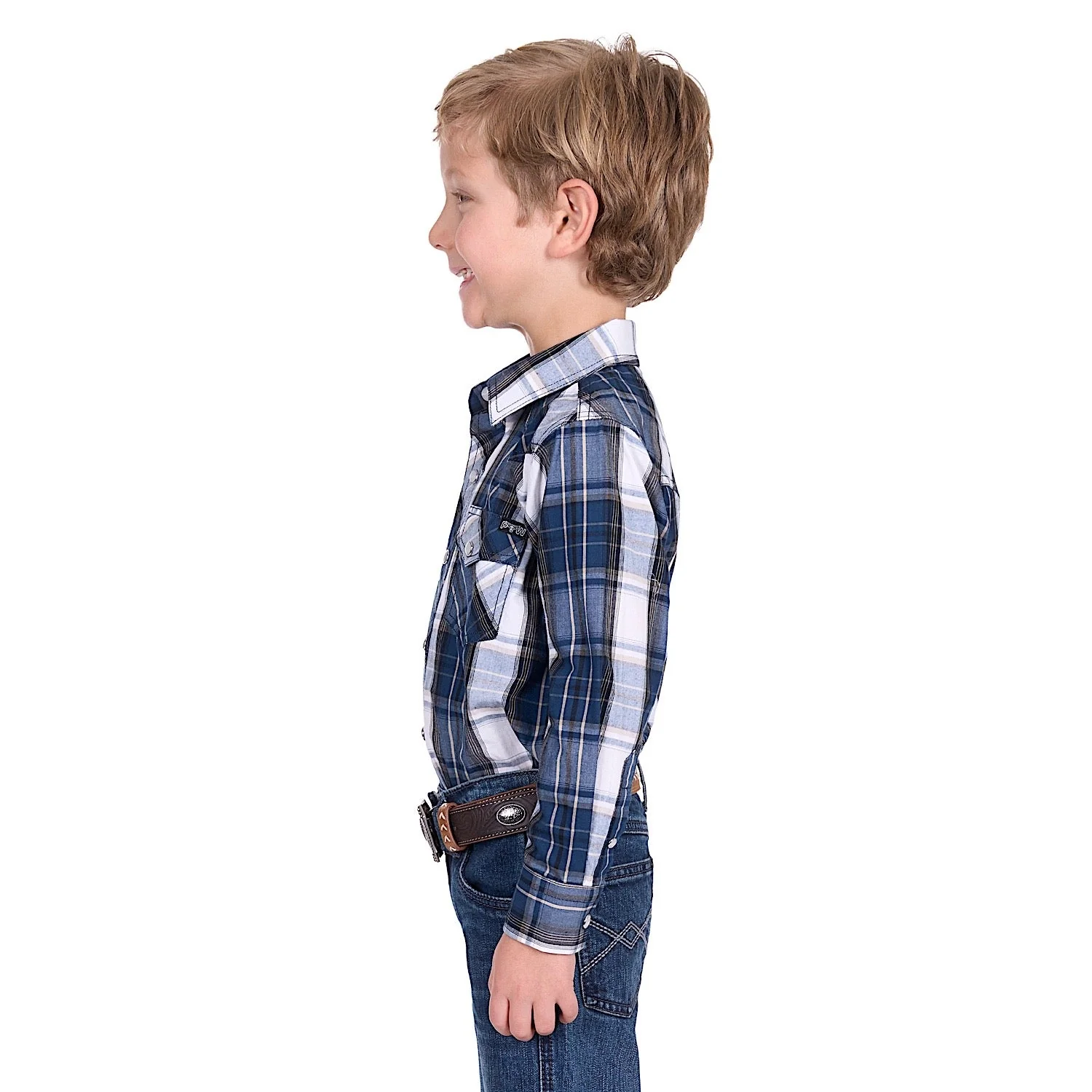 Pure Western Boy's Nicholas Shirt - Navy/Tan - Image 3