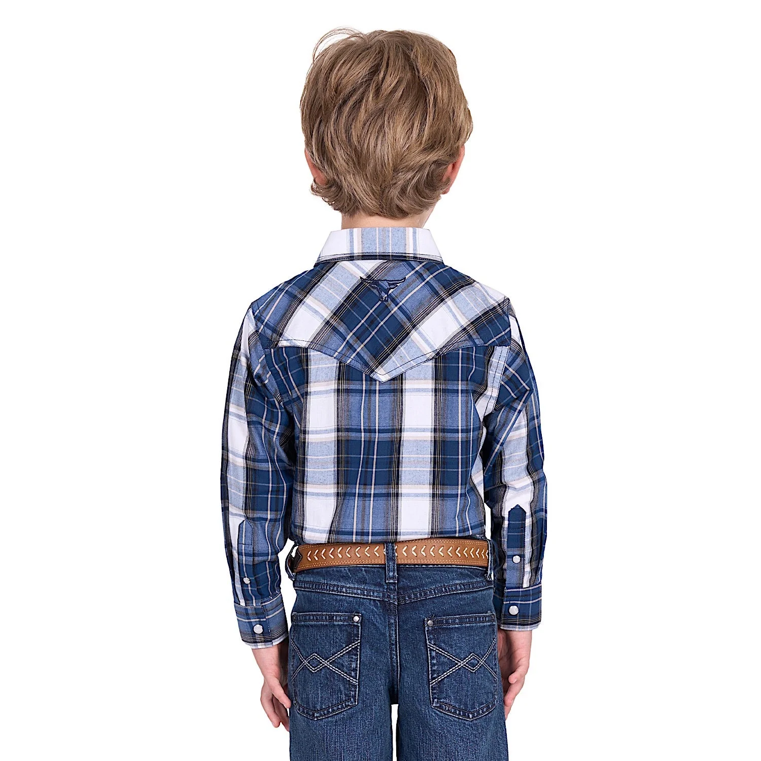 Pure Western Boy's Nicholas Shirt - Navy/Tan - Image 4