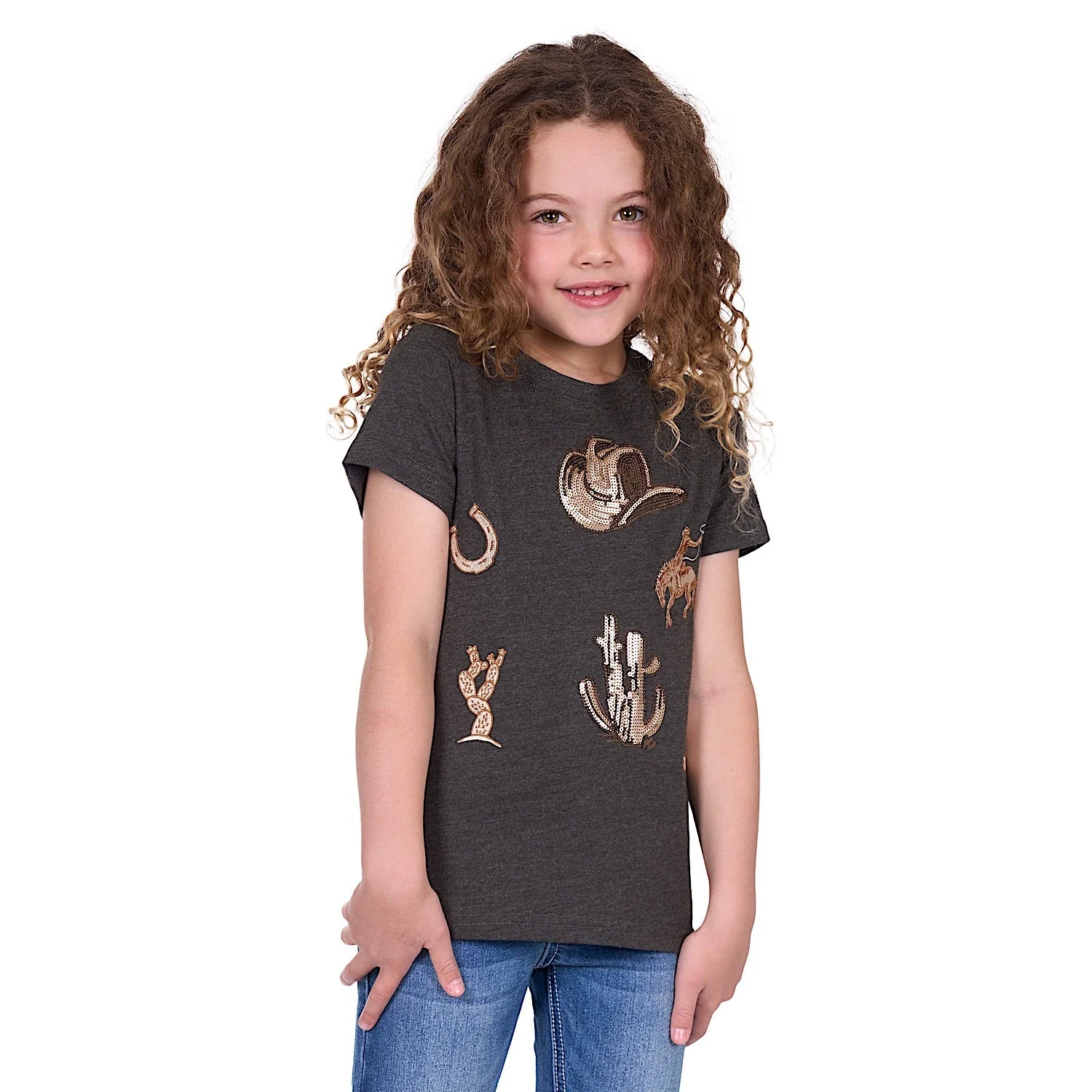Pure Western Girl's Bonita Tee - Charcoal Marle