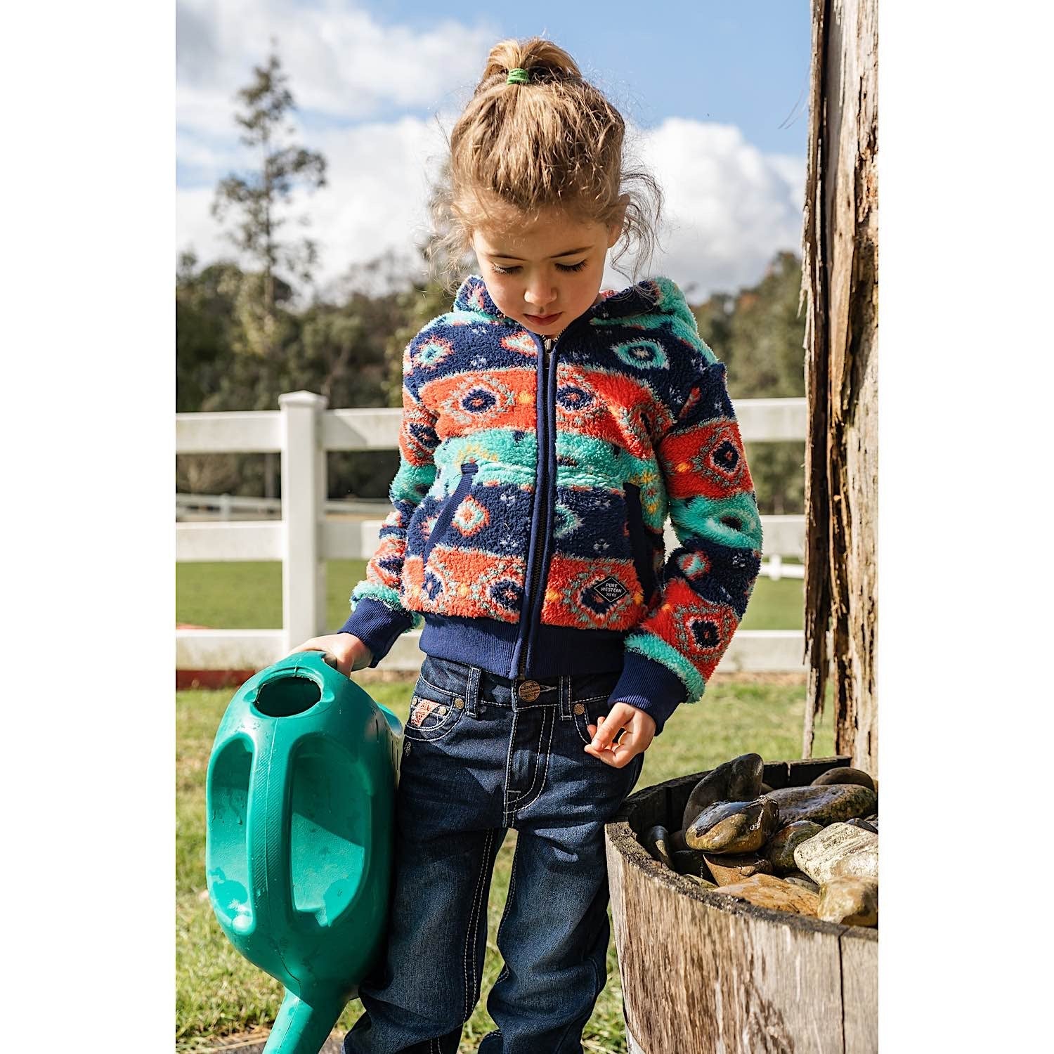 Pure Western Girl's Cailan Zip Up Hoodie-Navy/Multi - Image 4