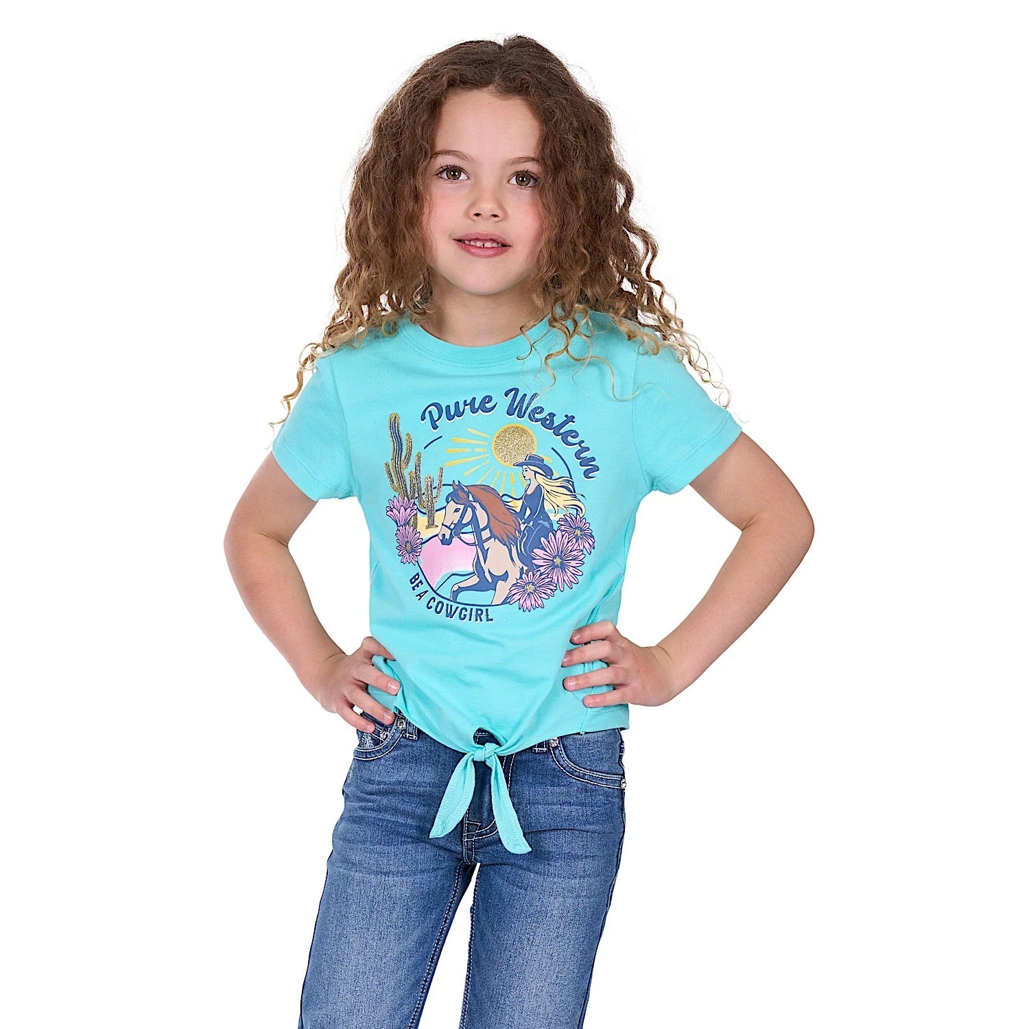 Pure Western Girl's Clover Tee - Turquoise