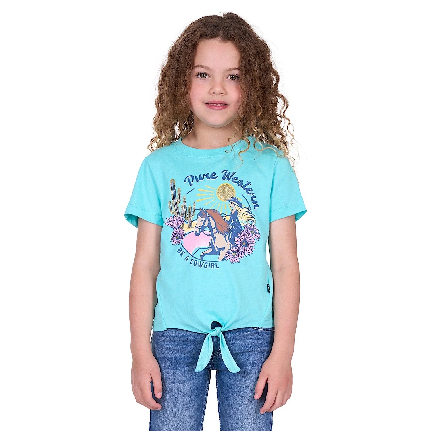 Pure Western Girl's Clover Tee - Turquoise - Image 2