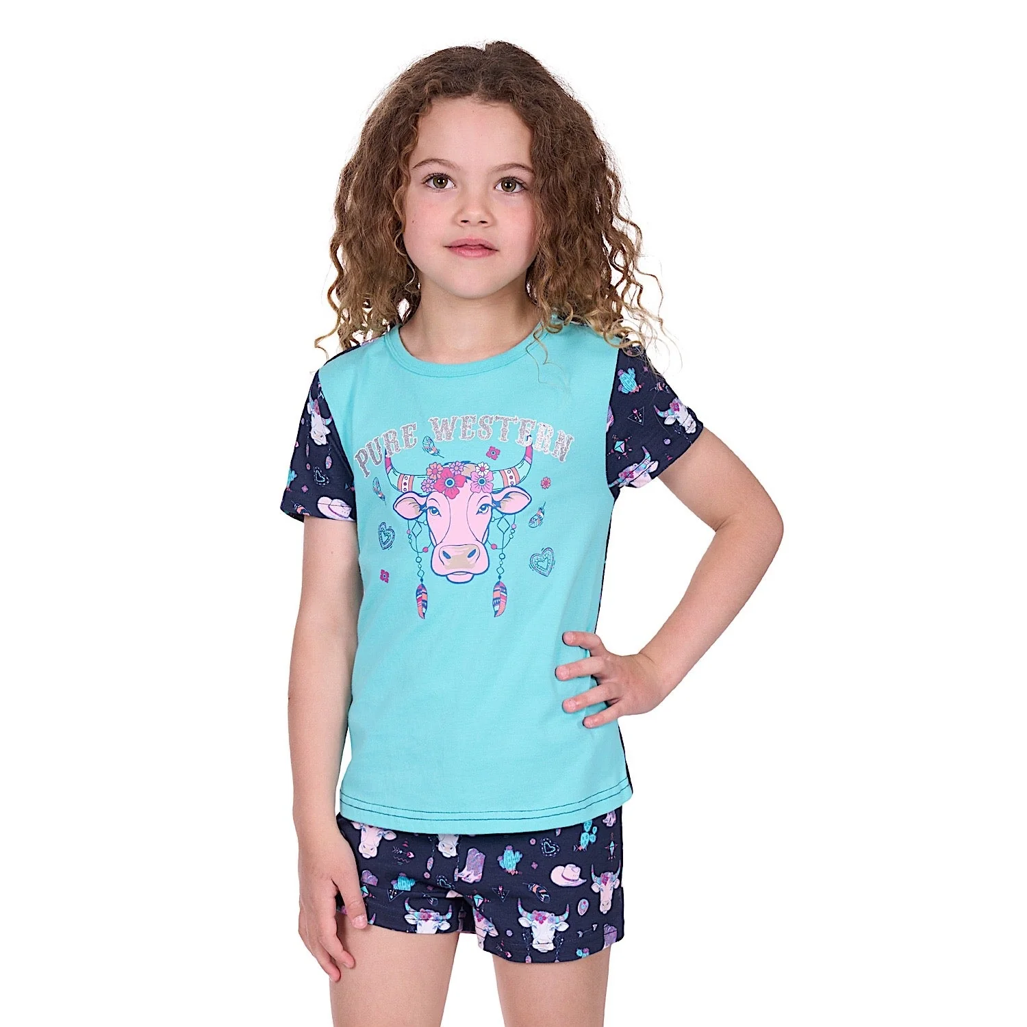 Pure Western Girl's Cowgirl Pyjamas - Navy/Aqua