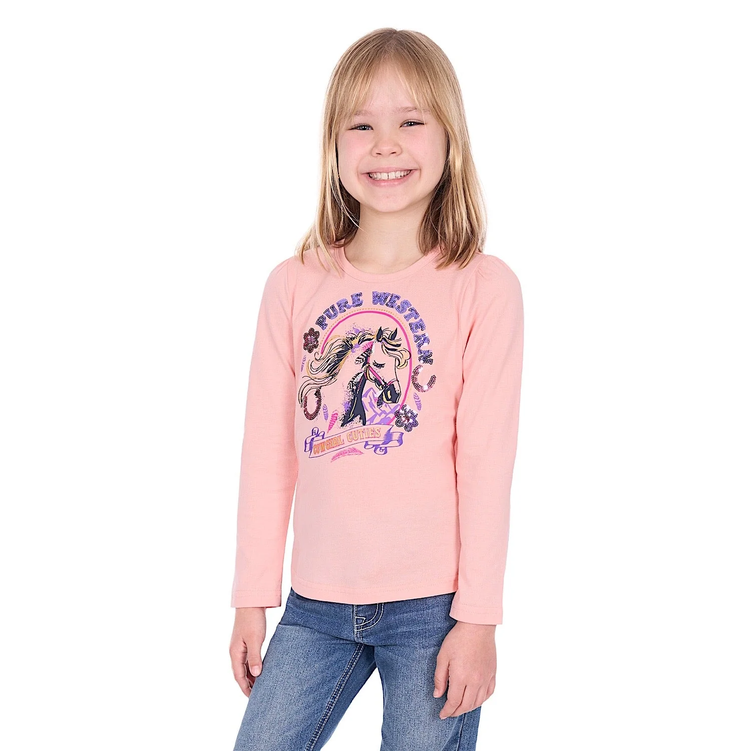Pure Western Girl's Danica Long Sleeve T-Shirt - Peach
