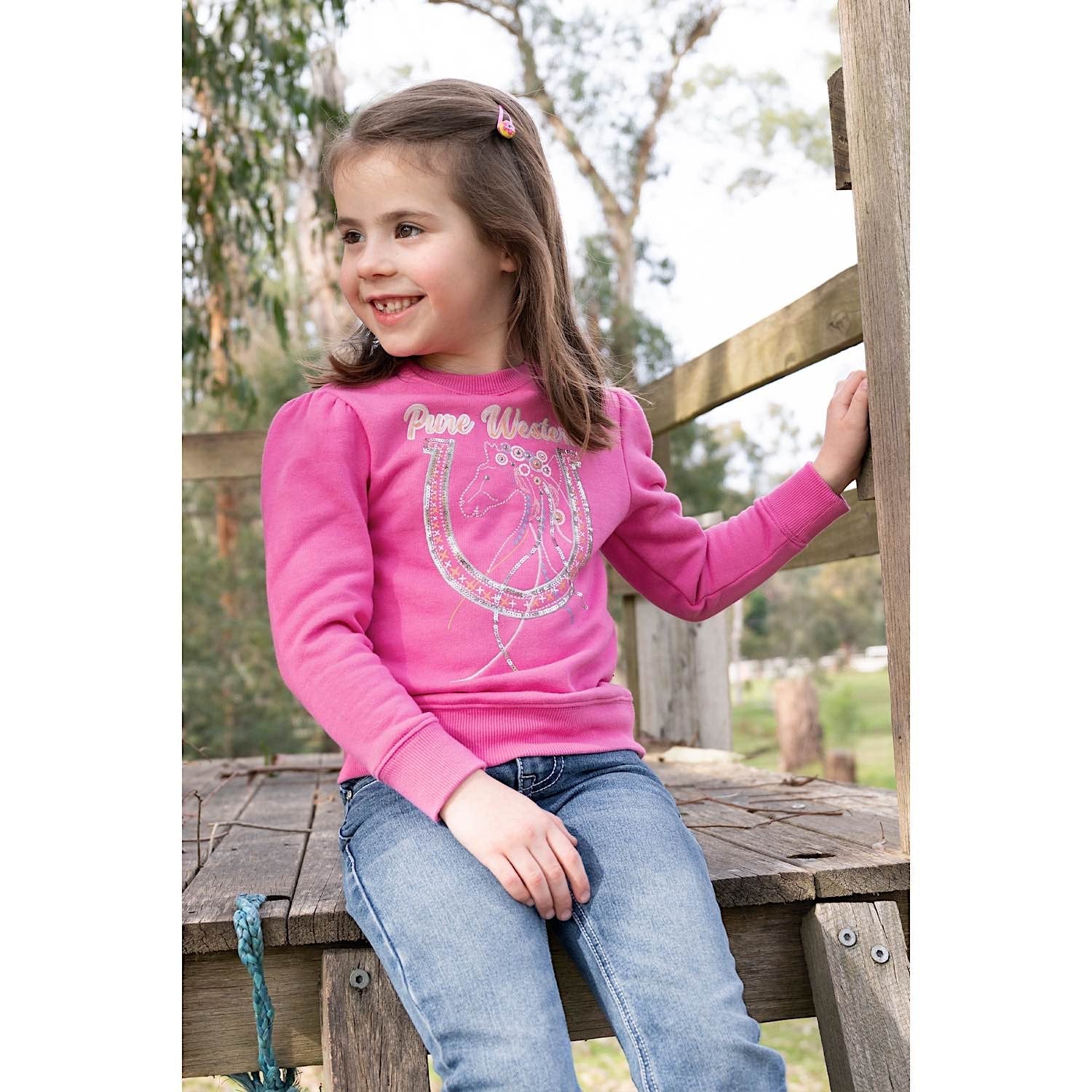 Pure Western Girl's Lavina Crew - Pink