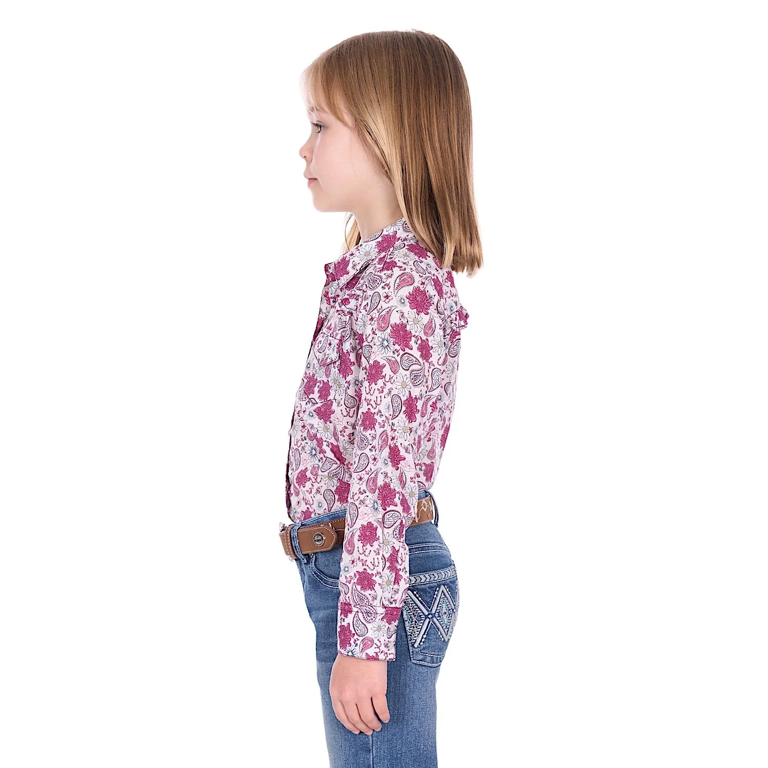 Pure Western Girl's Marsha Shirt - White/Pink - Image 2