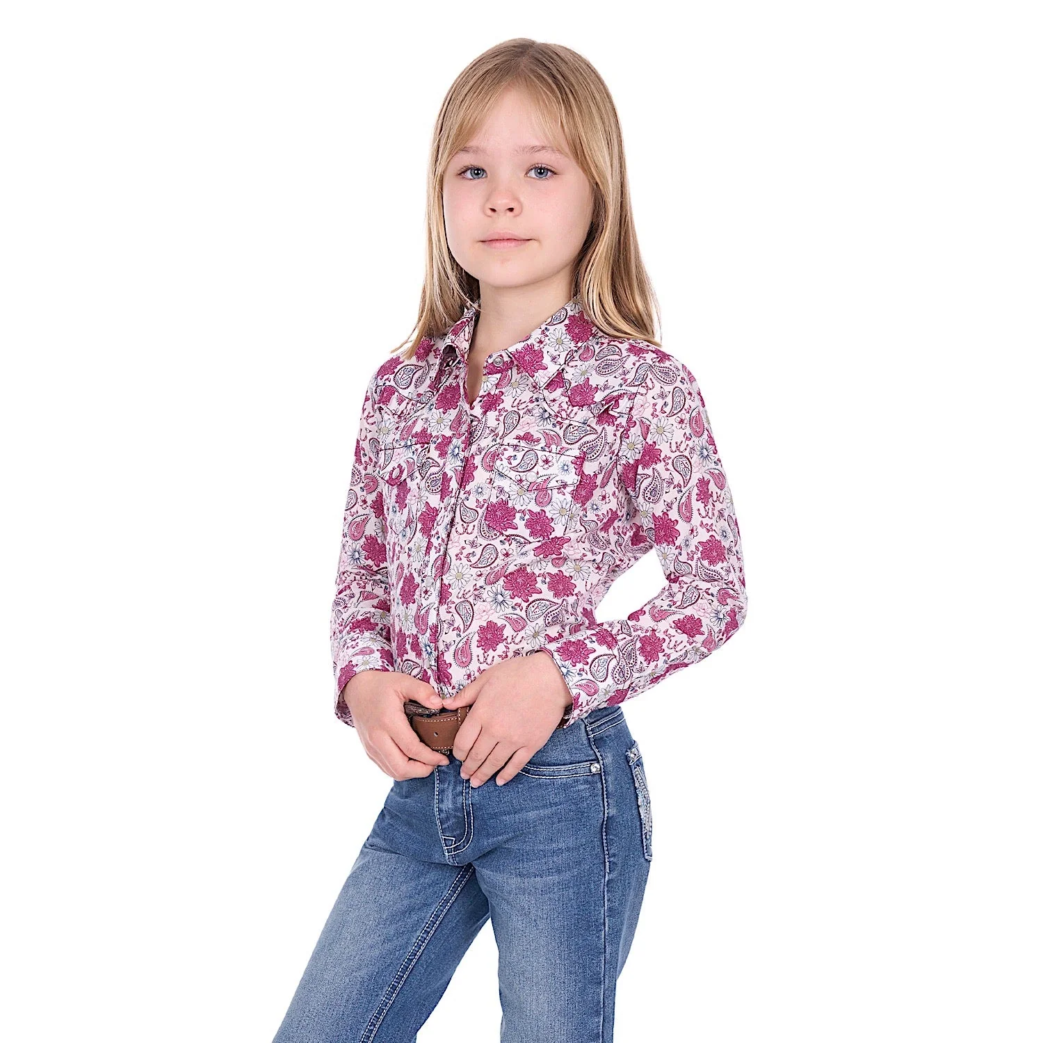 Pure Western Girl's Marsha Shirt - White/Pink - Image 4