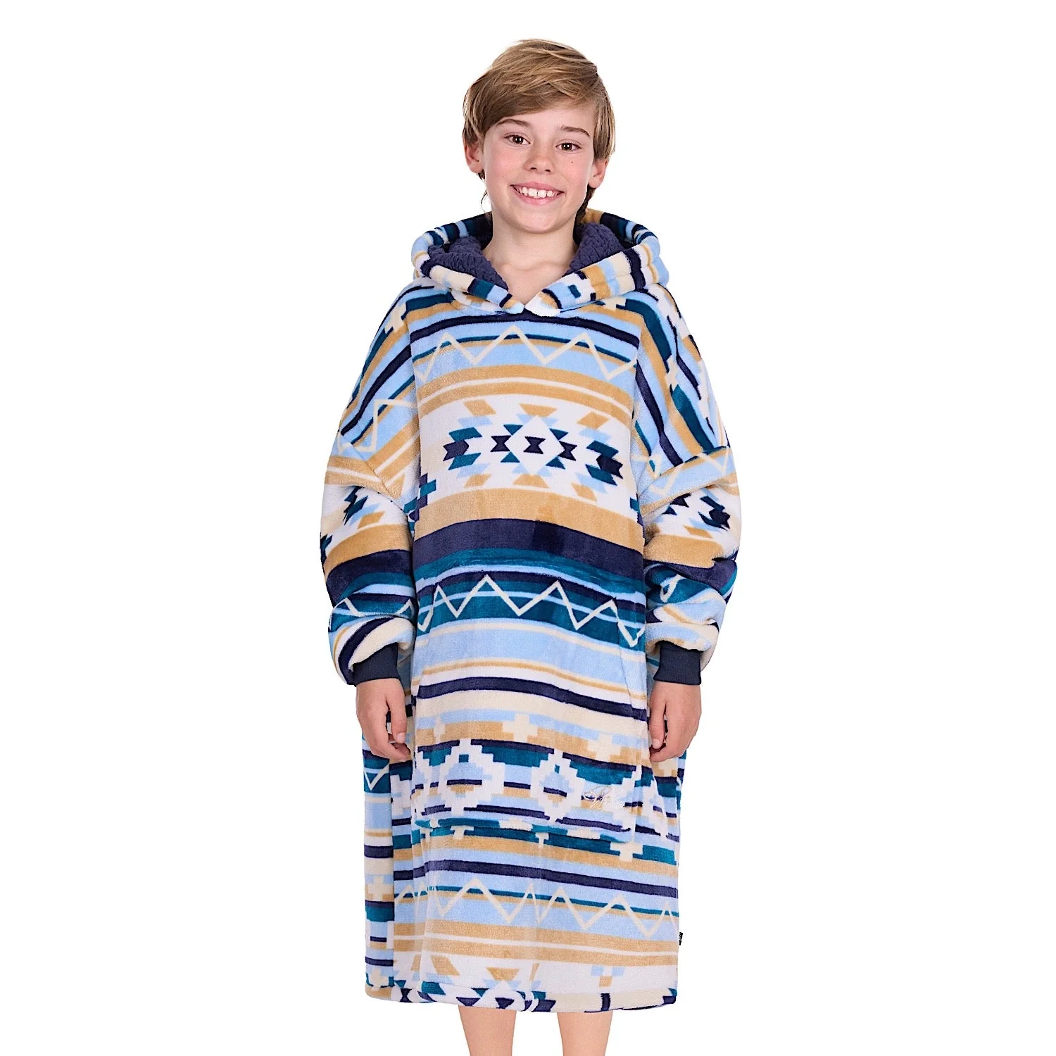 Pure Western Kids Aztec Snuggle Hoodie - Natural/Blue