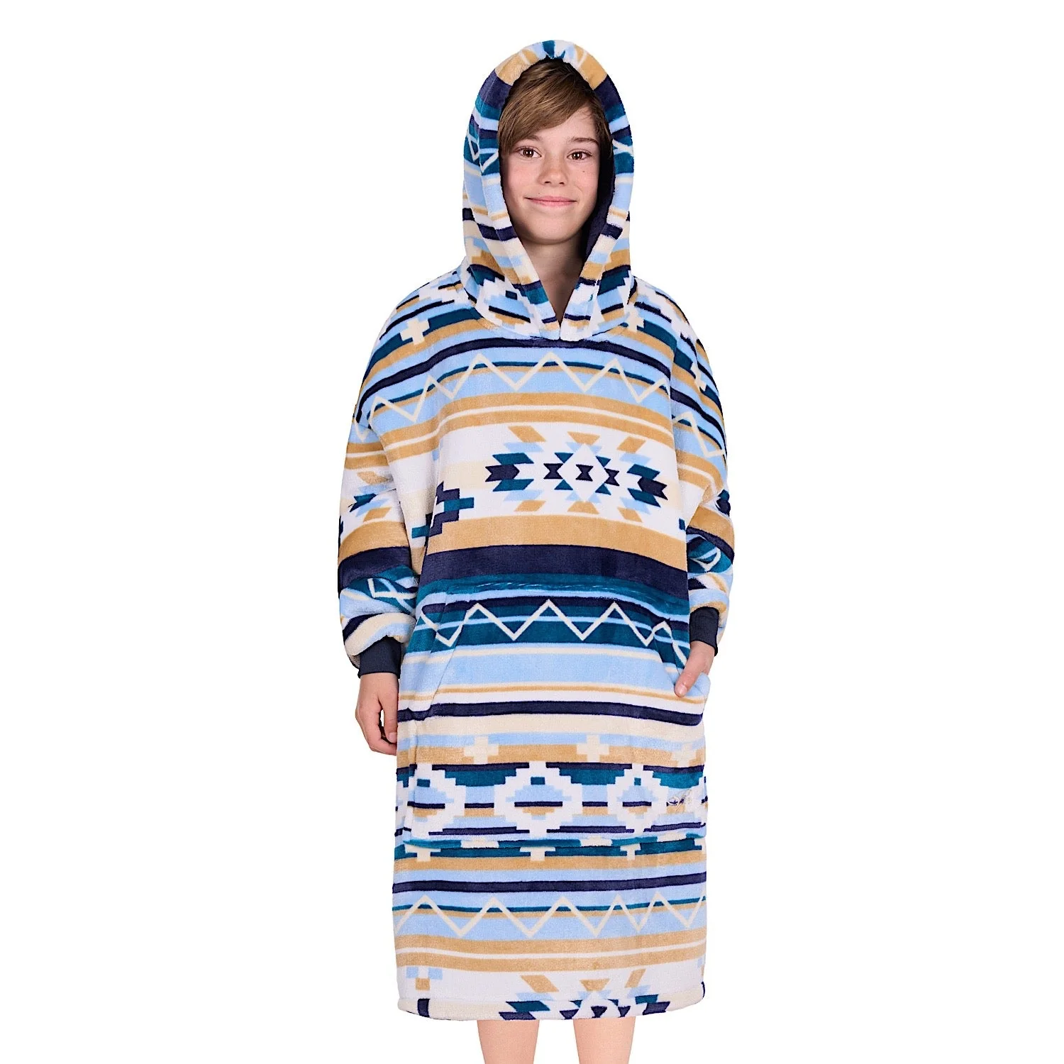 Pure Western Kids Aztec Snuggle Hoodie - Natural/Blue - Image 2